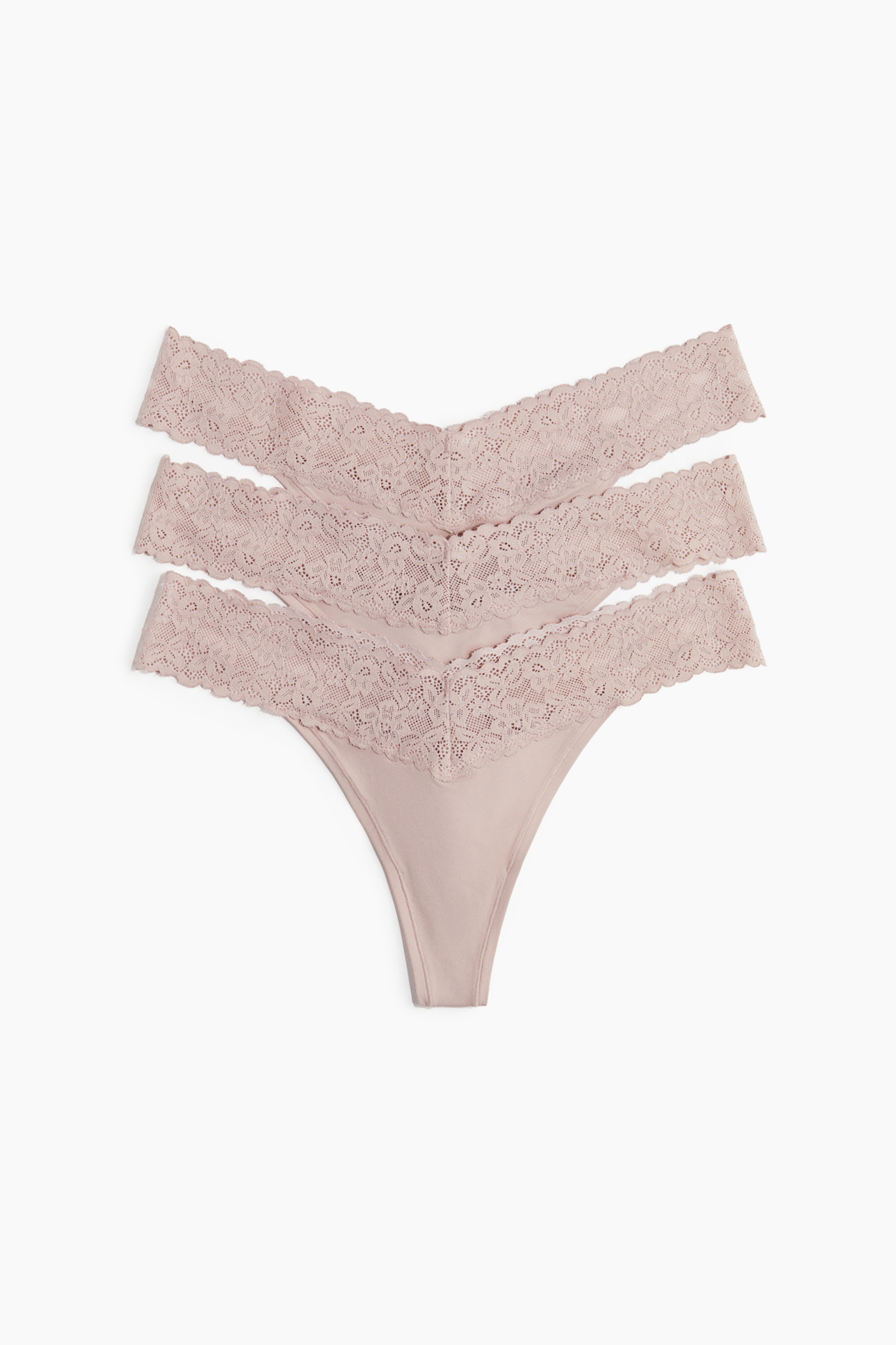 3-pack Panties thong de encaje y microfibra - Rosa tenue claro