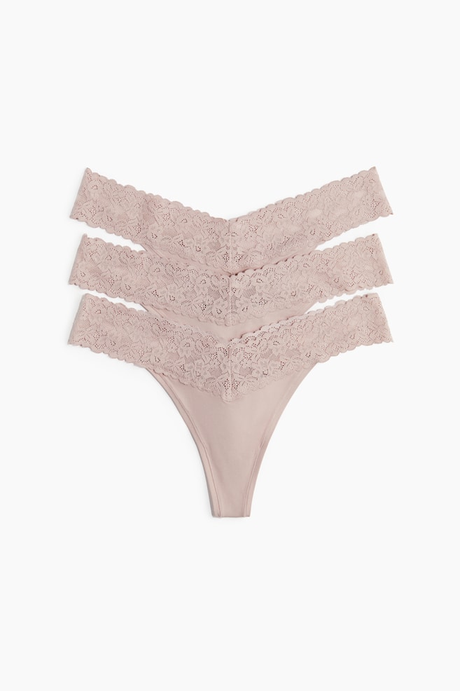 3-Pack Microfiber and Lace Thong Briefs - Light dusty pink - 1