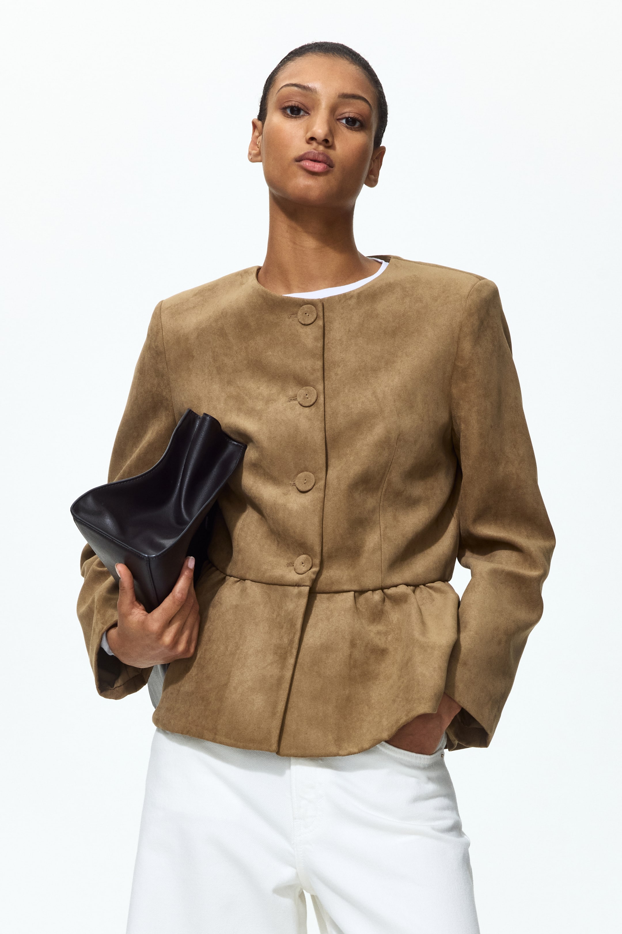 Женские куртки H&M Collarless Peplum Jacket — фото 3