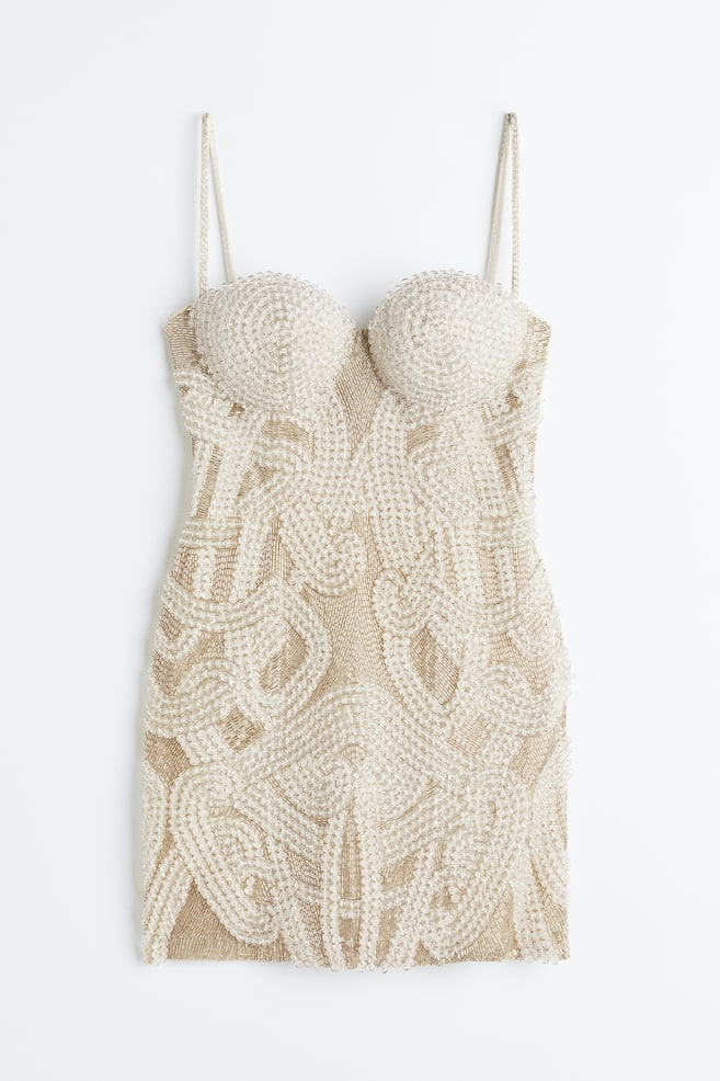 Beaded mesh mini dress - Ivory - 1