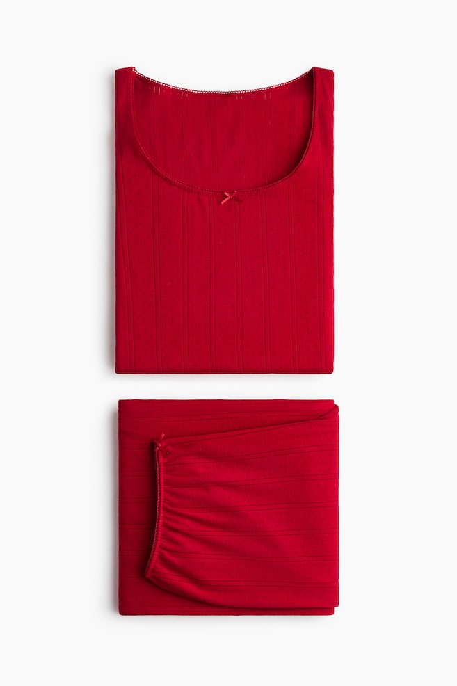 Cotton pointelle pyjamas - Red/Light pink/White - 4