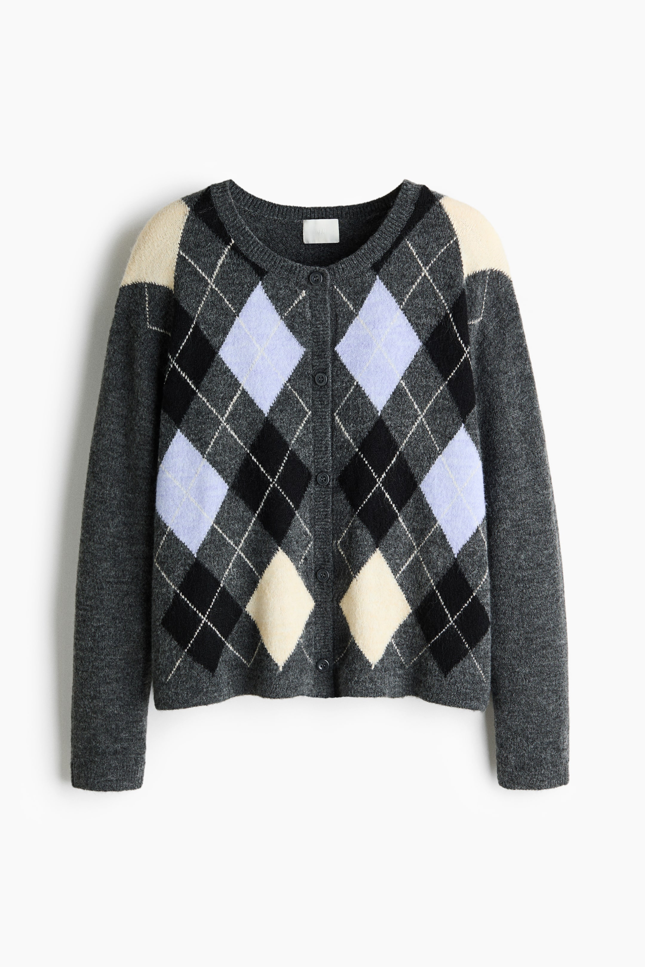 拡大画像を表示: ジャカードニットカーディガン - ダークグレーメランジ／アーガイルパターン - レディース | H&M JP 1