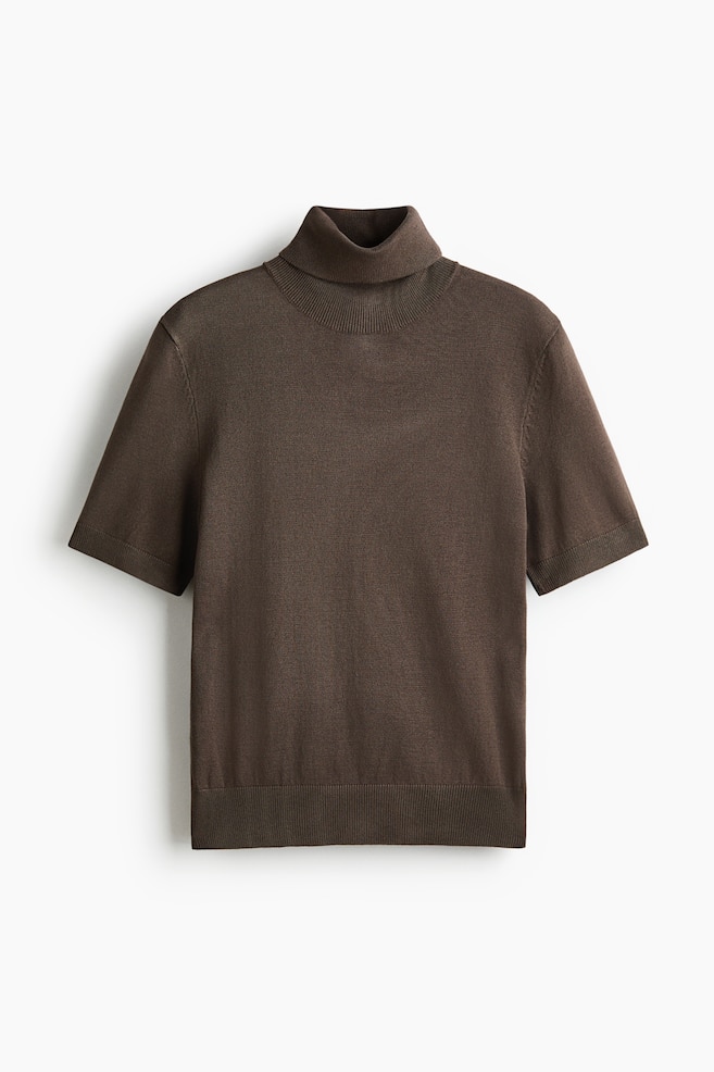 Top de cuello alto en punto fino - Topo oscuro/Negro/Beige oscuro/Gris oscuro jaspeado - 1
