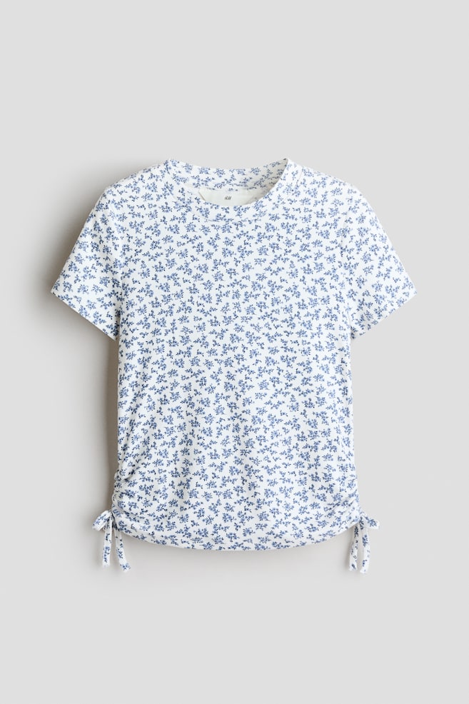 Drawstring-Detail Cotton Top - White/floral/White/polka dot/Turquoise - 1