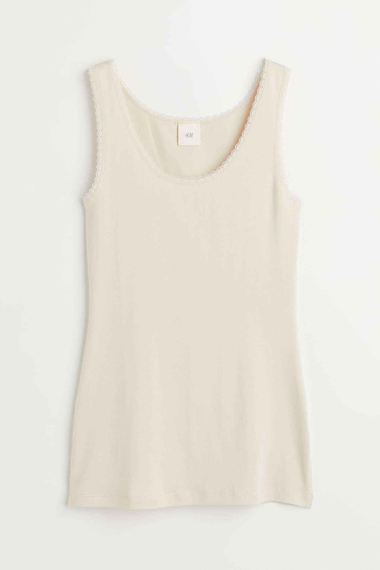 Lace-trimmed Tank Top - Sleeveless - Regular length - Light beige ...