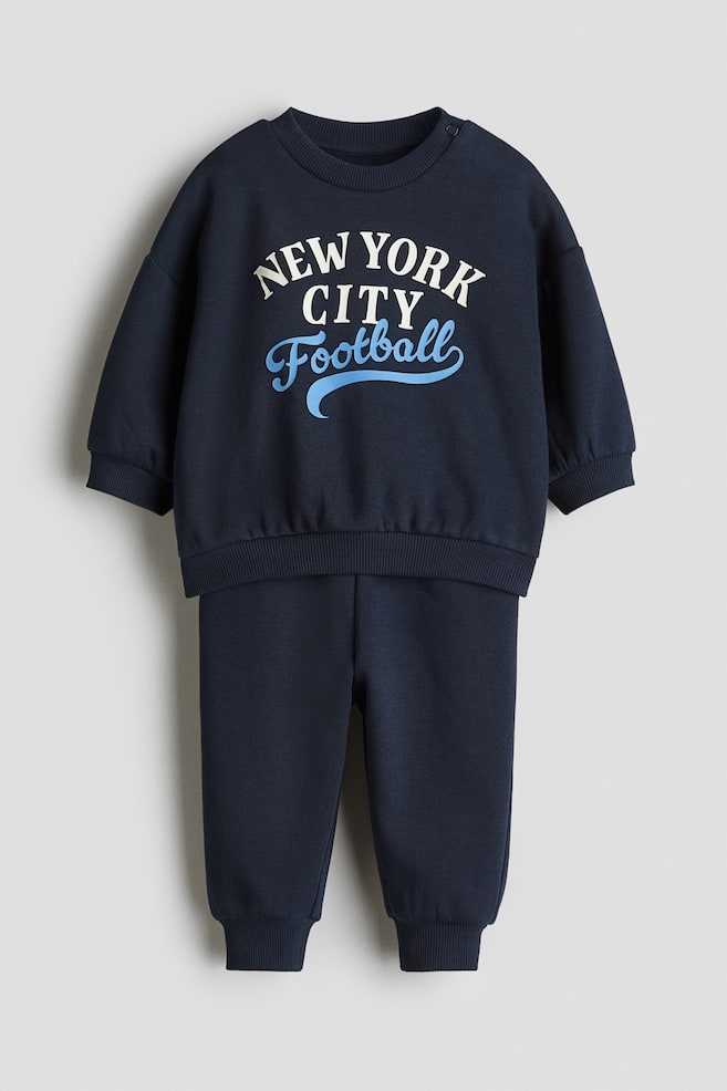2-piece Print Brushed Inside Sweat Fabric Set - Navy blue/New York City/Blue/Turquoise/Dinosaurs/Turquoise/Vehicles/Light grey marle/New York City/Cream/Dinosaurs/Light beige/Dinosaurs - 1