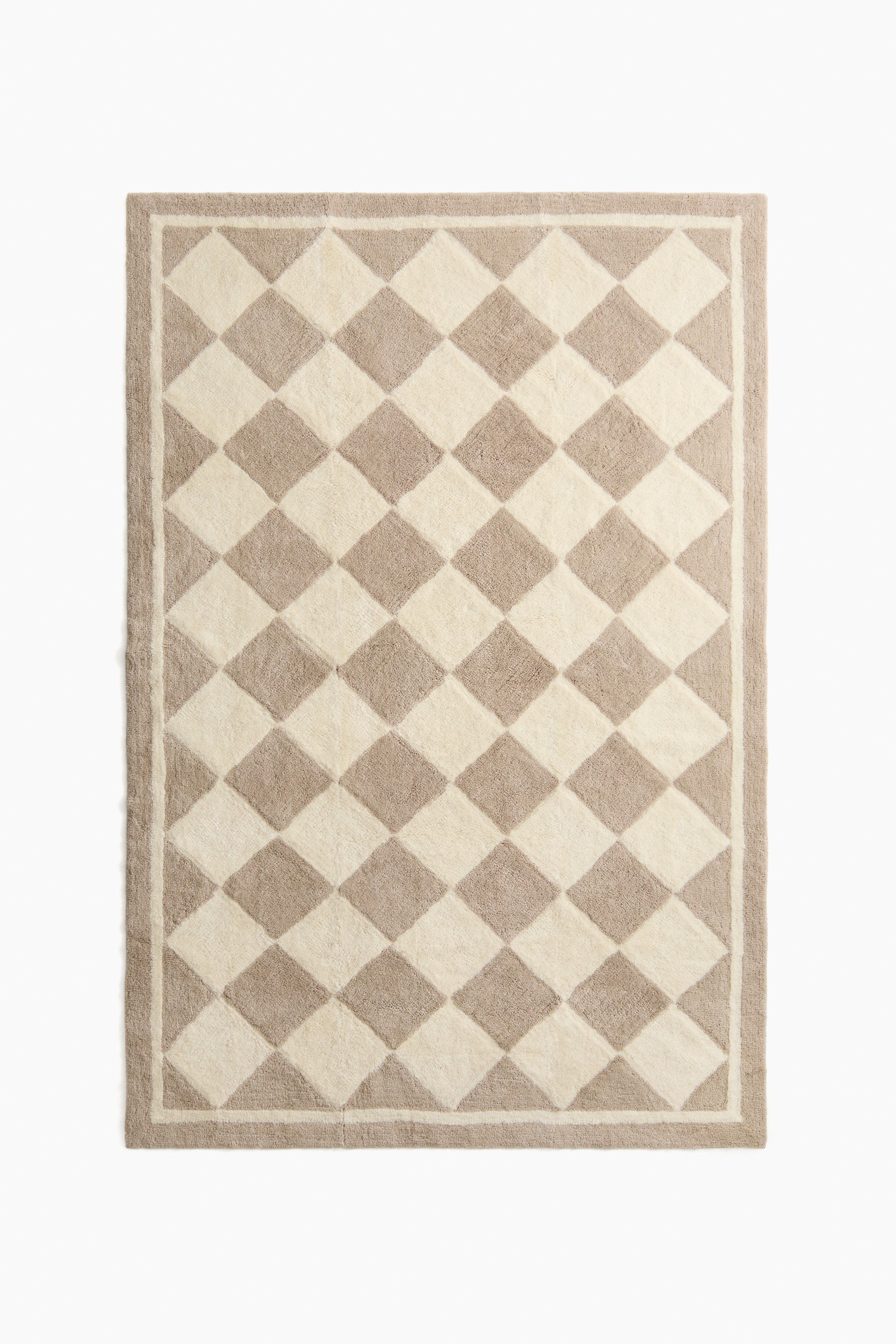 Tapis à motif arlequin en laine mélangée - Beige/carreaux