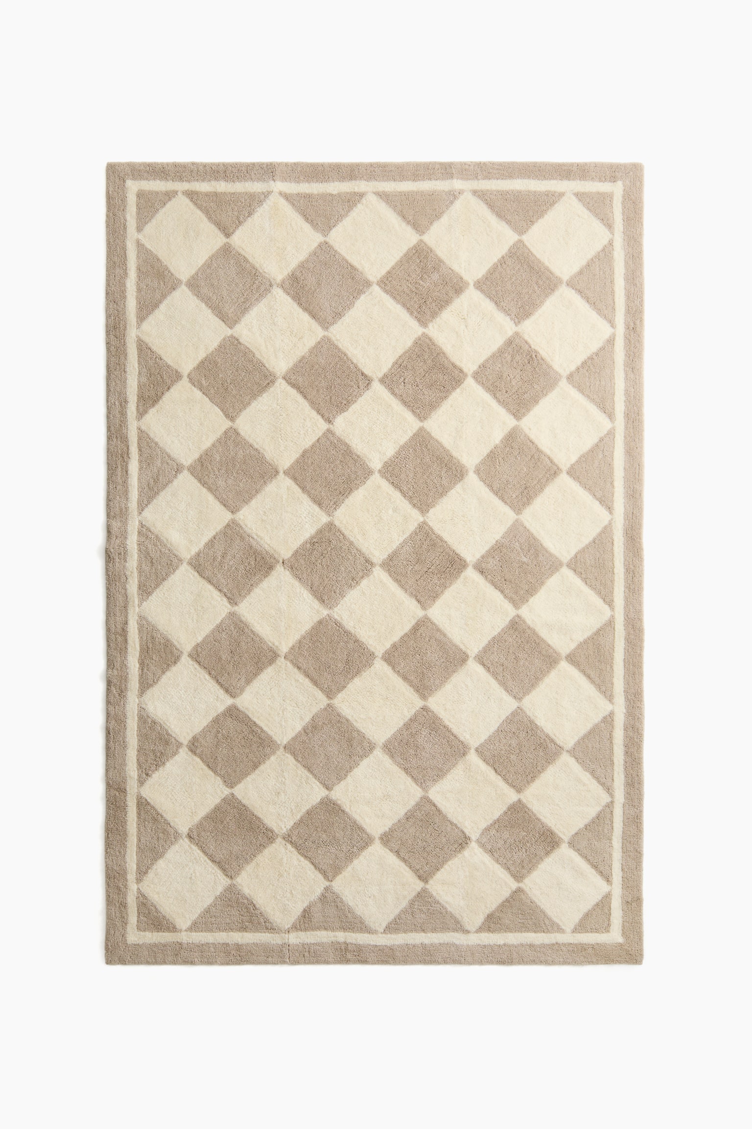 Harlequin-patterned wool-blend rug - Beige/Checked - 1