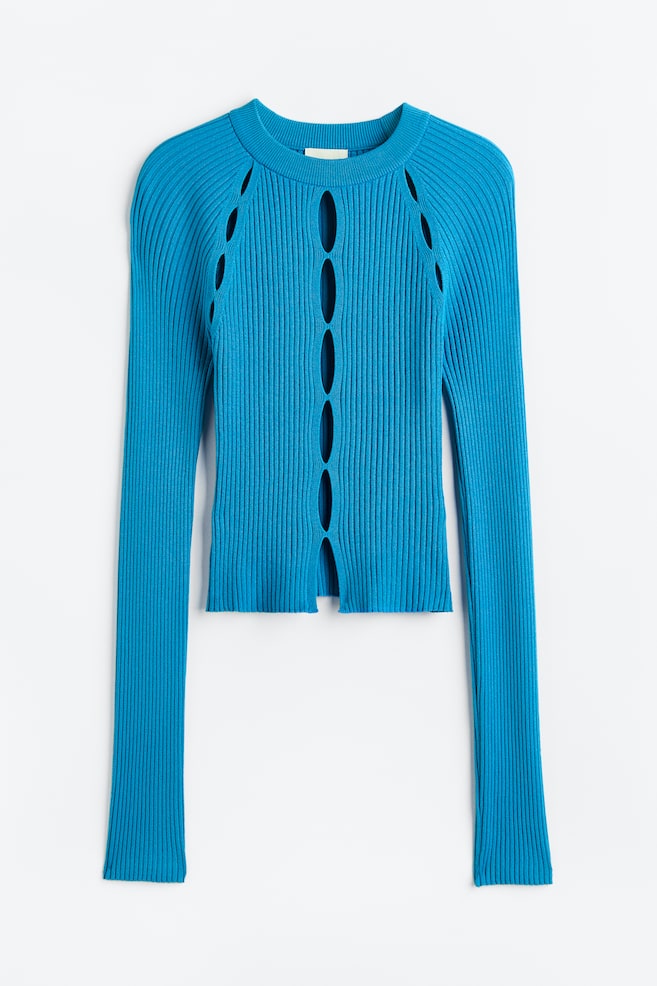 Rib-knit cut-out top - Bright blue - 2