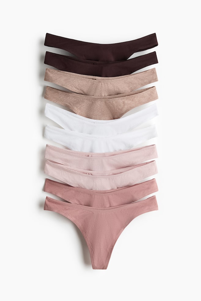 10-pack Cotton Thong Briefs - Dusty pink/dark brown/Red/light beige melange/Burgundy/light beige melange/Black - 1