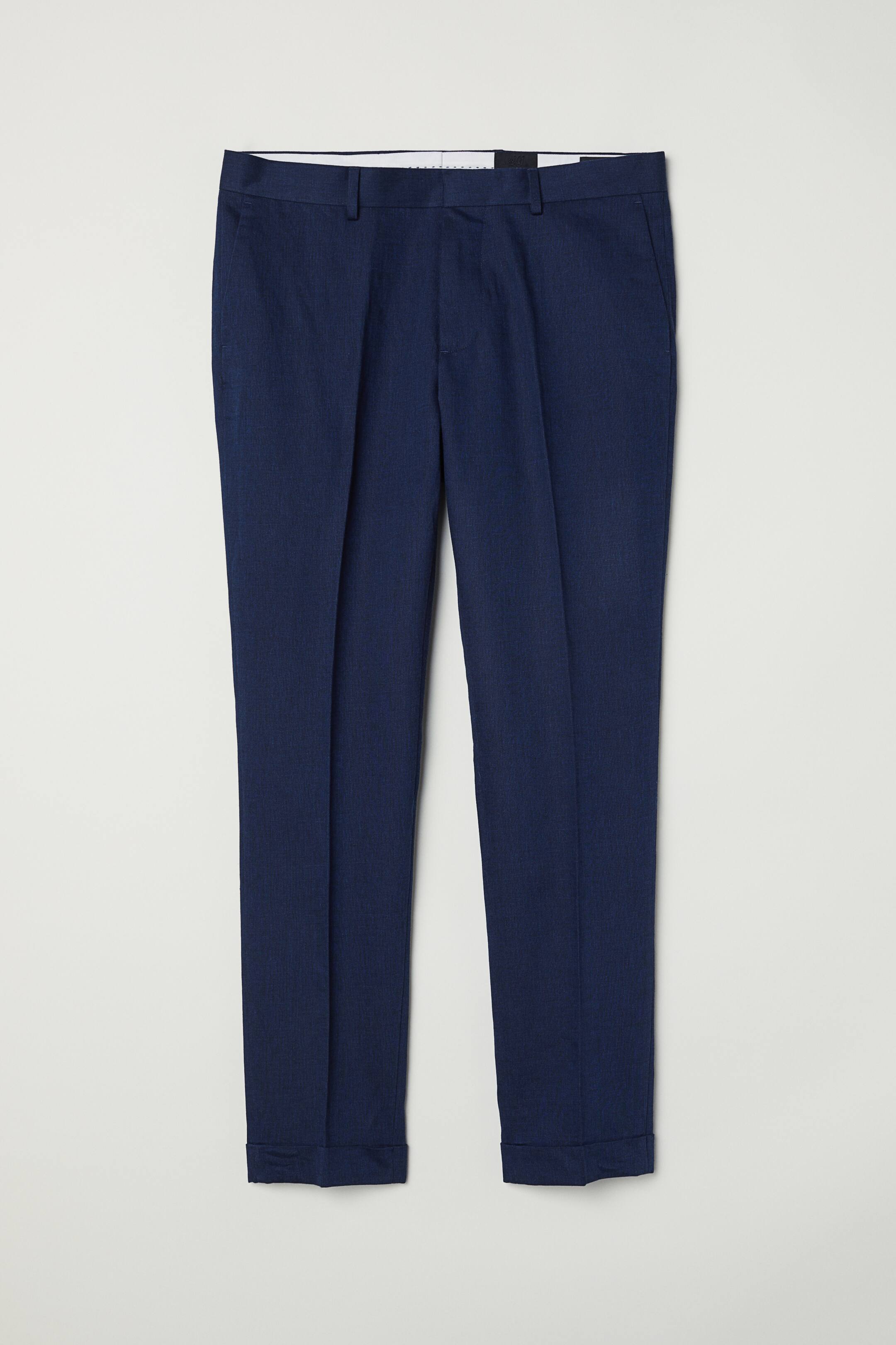 Cropped suit trousers Slim fit Dark blue marl Men H&M IE
