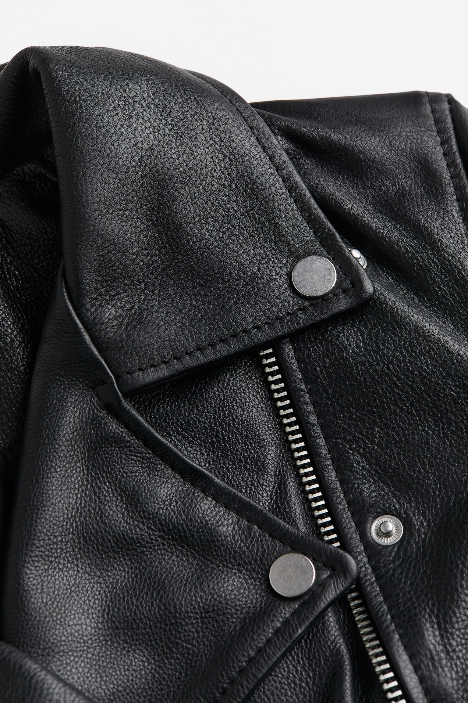 Leather Biker Jacket - Black - 4