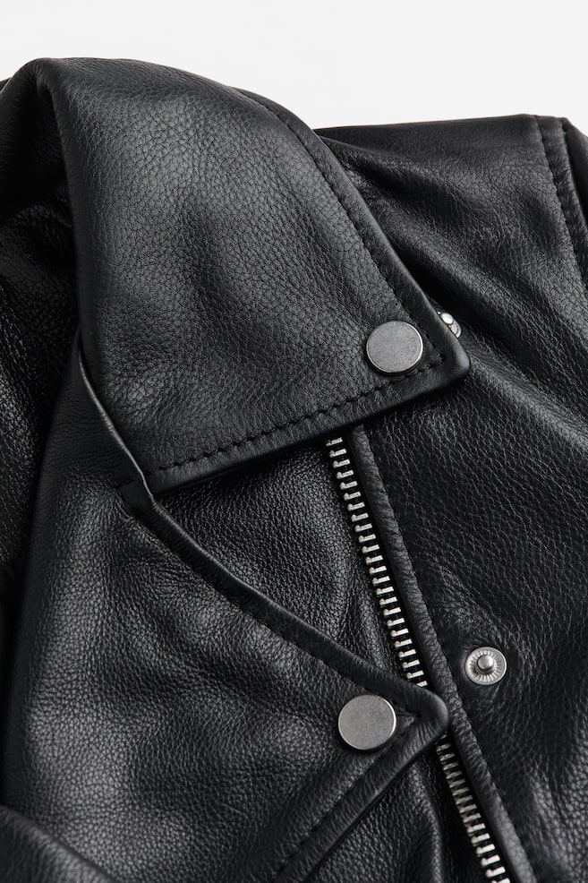 Leather biker jacket - Black - 4