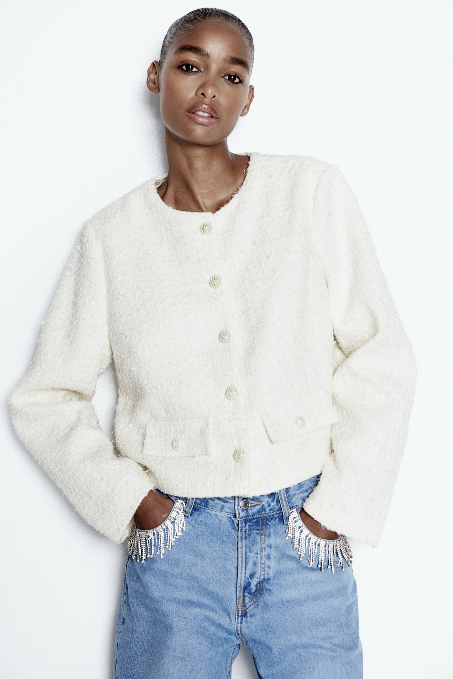 Bouclé jacket - White - 4