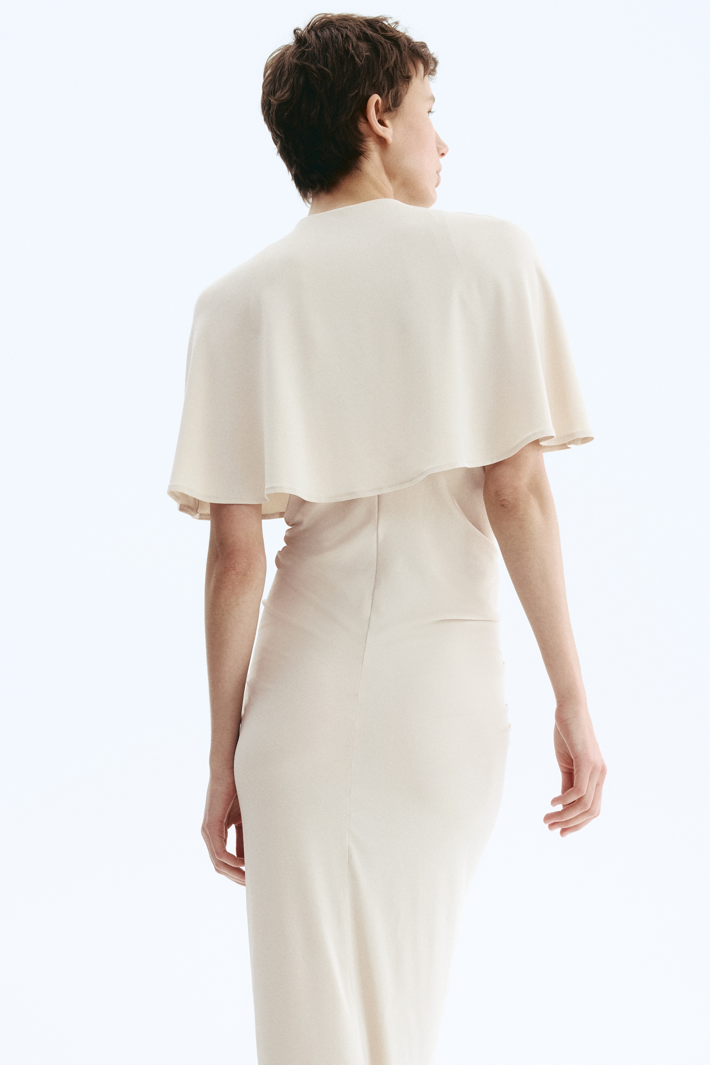 h&m beige dress Women's Light beige Draped Cape-Detail Dress
