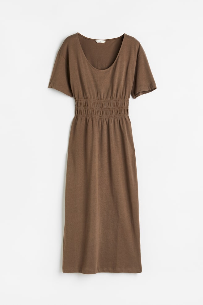 Smocked-waist jersey dress - Brown - 1