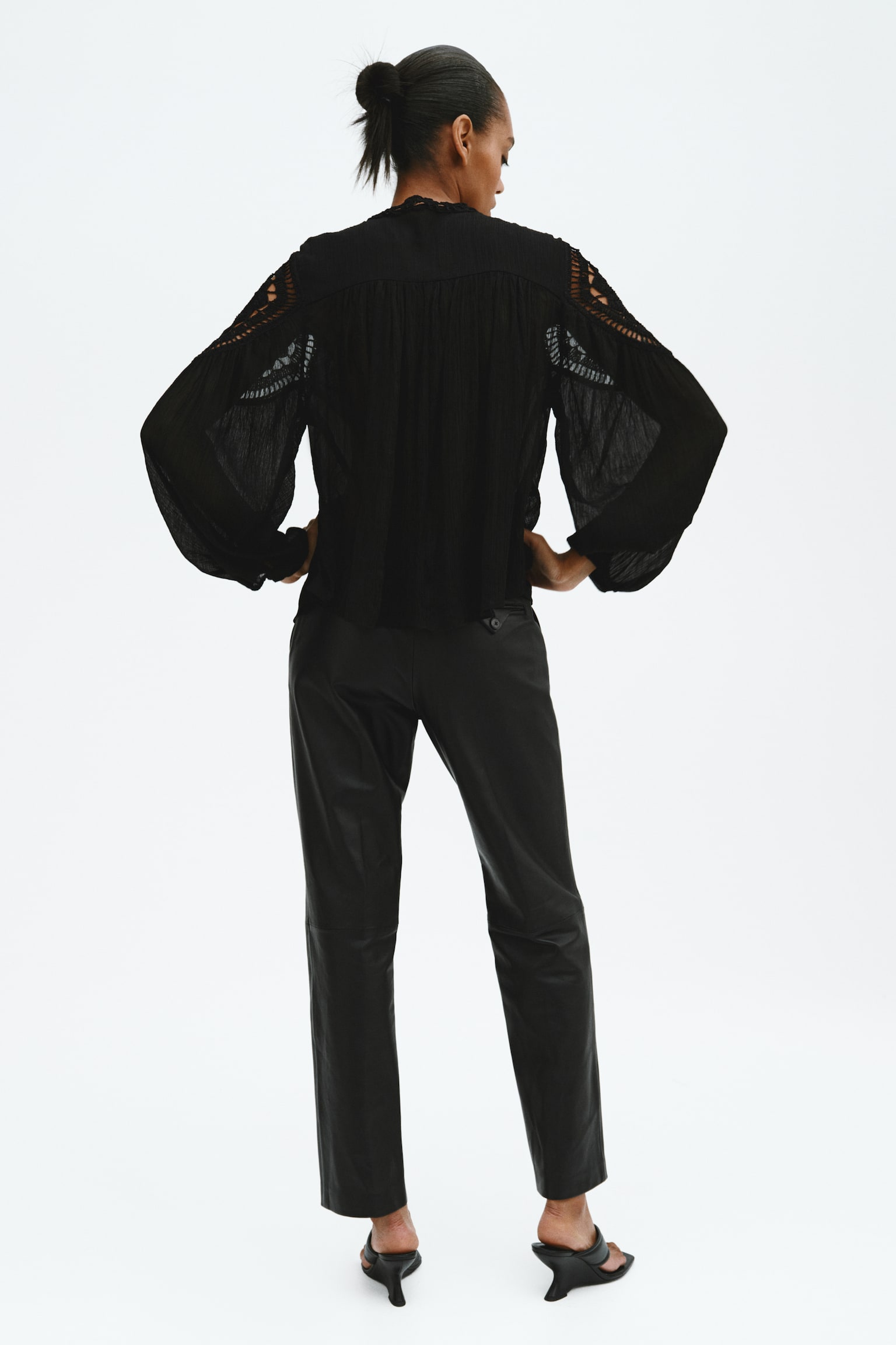 Crochet-look blouse - Black - 6