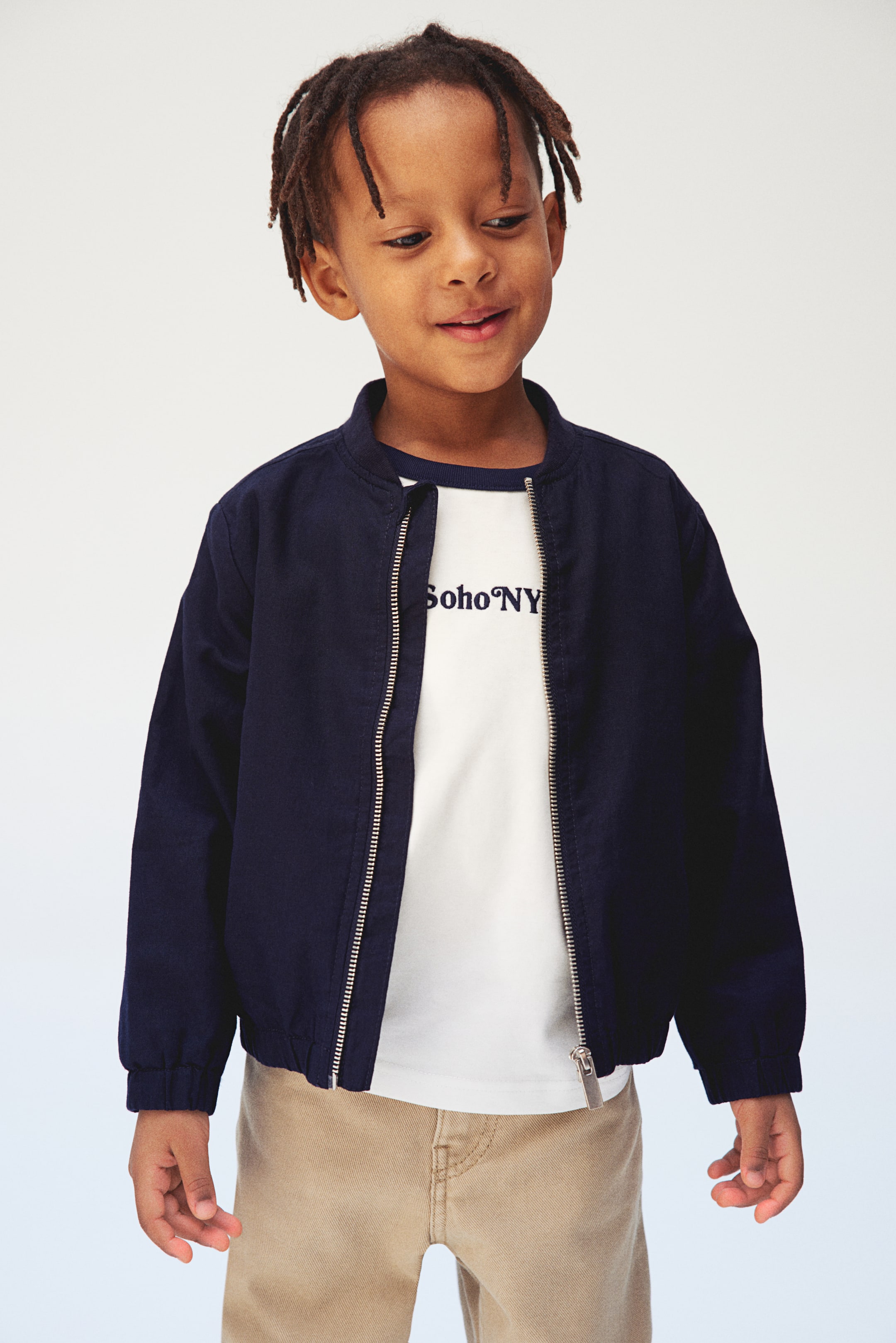 Linen-blend bomber jacket - Navy blue - Kids | H&M GB