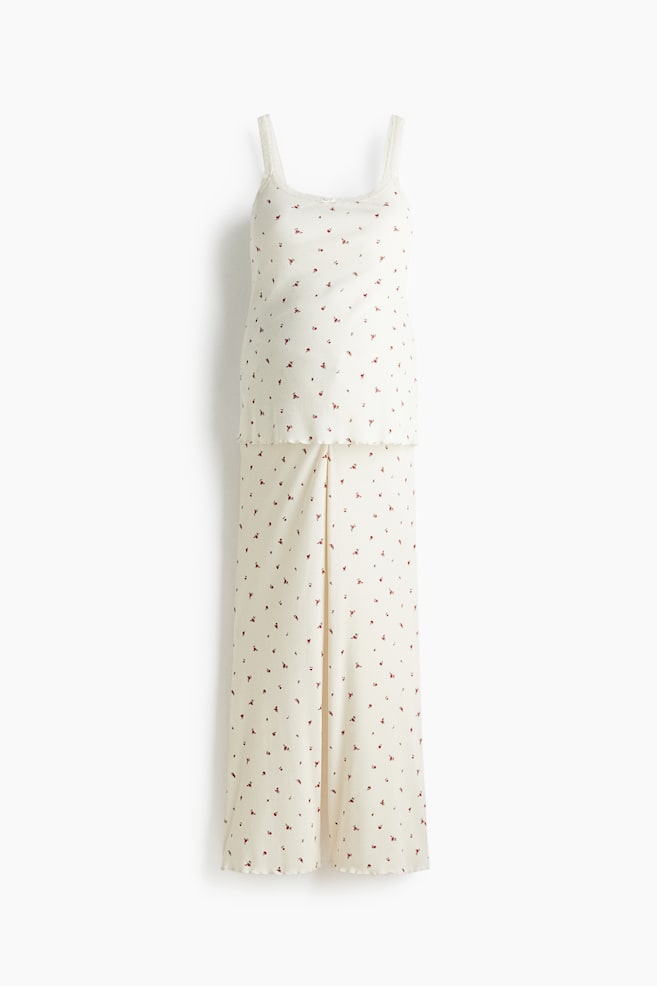 MAMA Ribbed Pajamas - White/red floral - 1