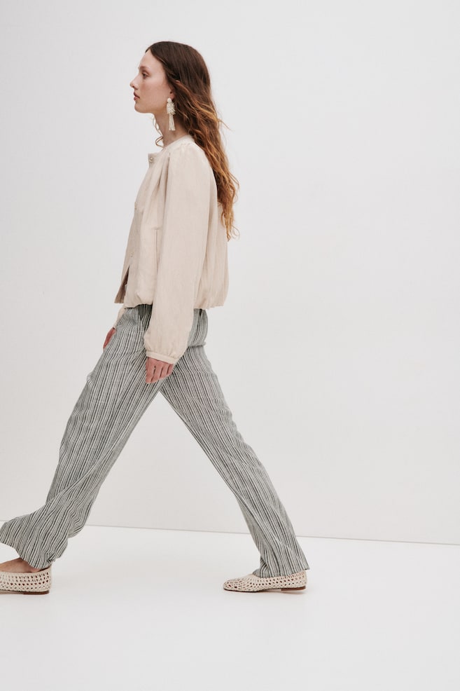 Pantalón en mezcla de lino con cordón de ajuste - Negro/Rayas/Negro/Beige claro/Marfil/Verde oliva/Rojo teja - 6