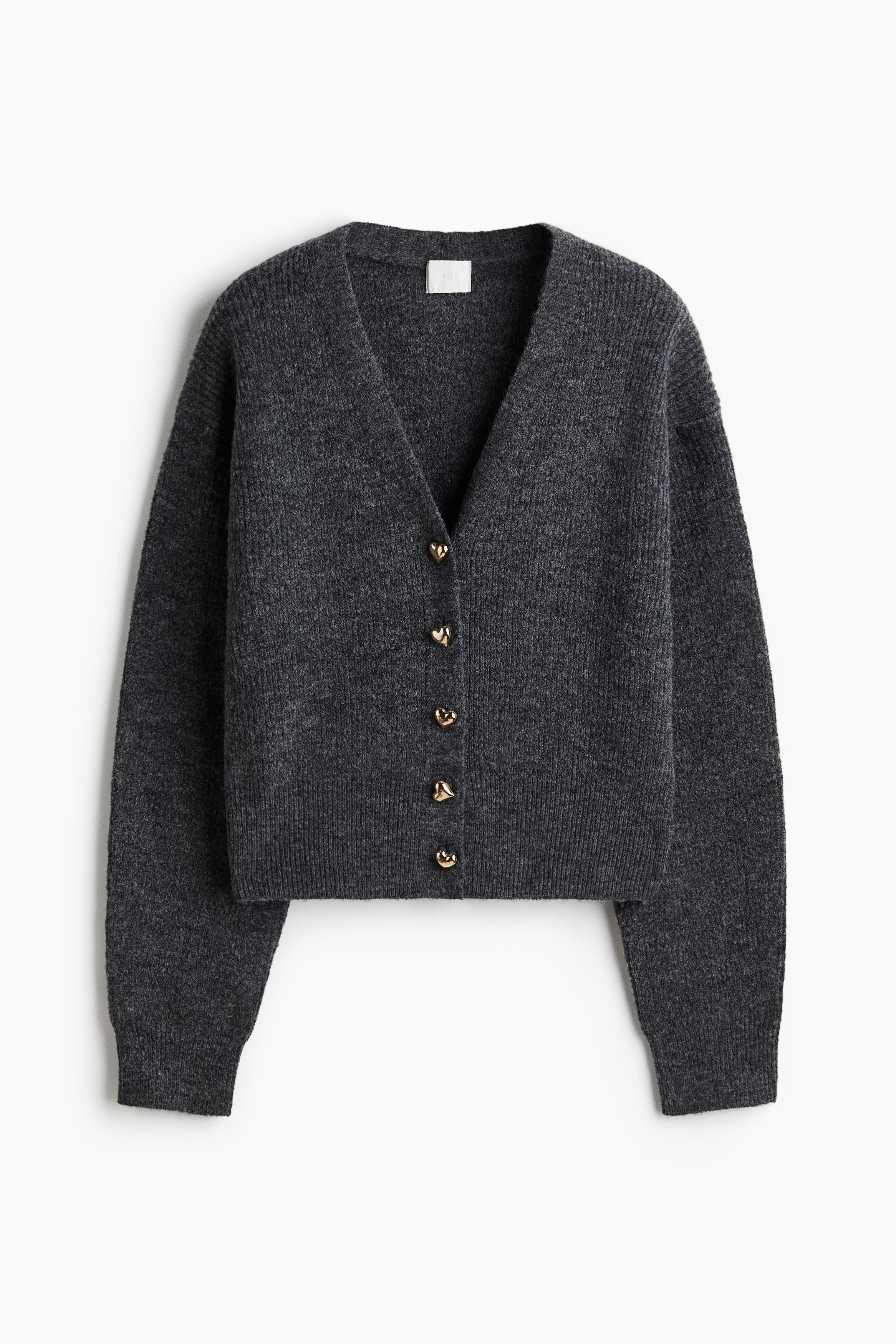 Rib Knit Cardigan - Dark grey/Cream/Dark plum purple