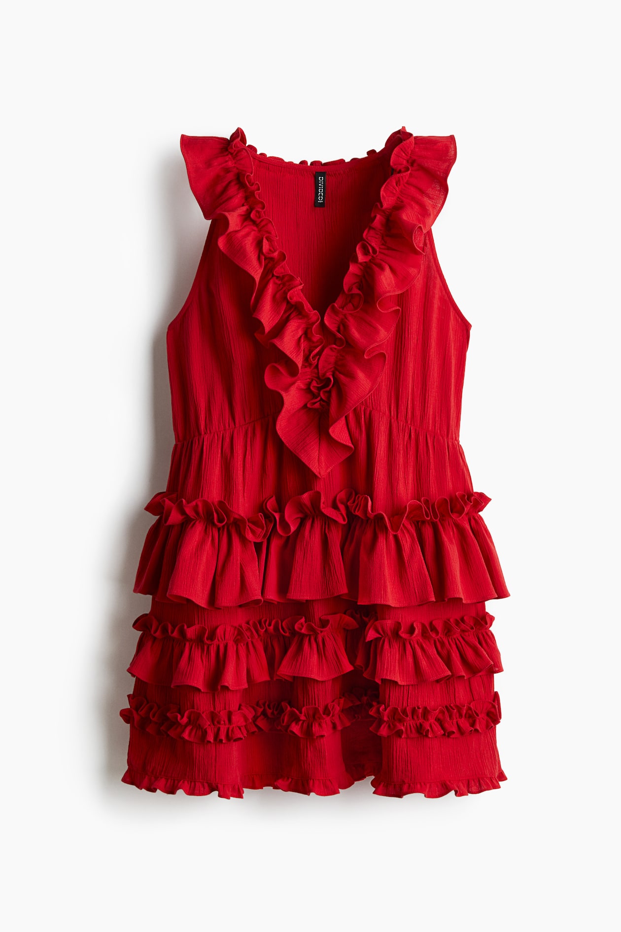 h&m red a line dress H&M A Line Red Chiffon Pleated Dress Size XL Long Sleeve Lined Minimalist Midi