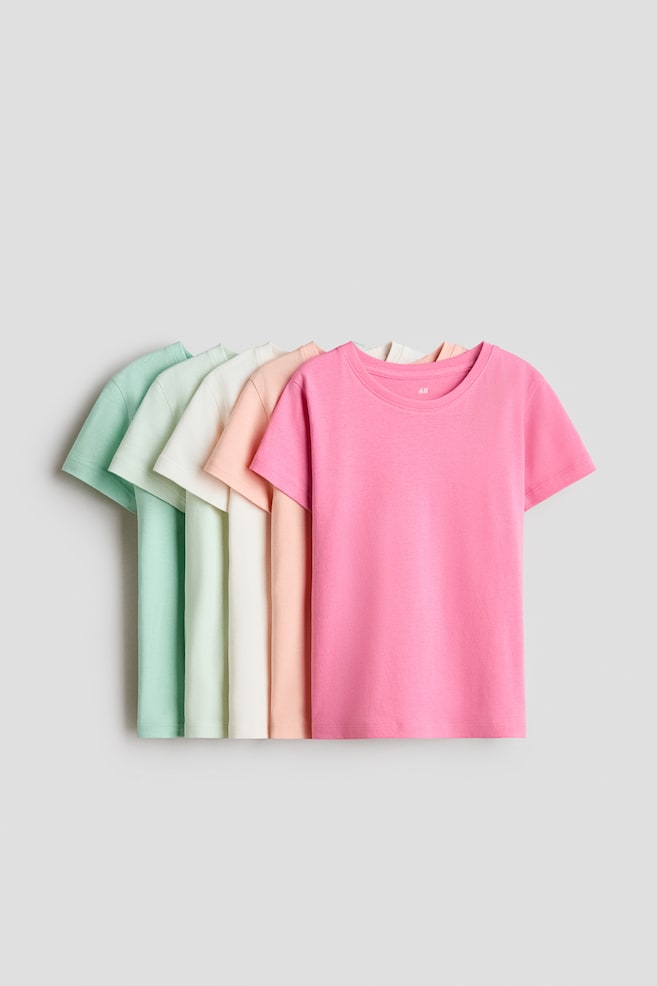 5-Pack T-Shirts - Apricot/mint green/pink/Pink/white/beige/Light pink/hearts/Pink/white/Light pink/hearts/Light purple/light green/Dark gray/leopard print/Light pink/light green/yellow - 1