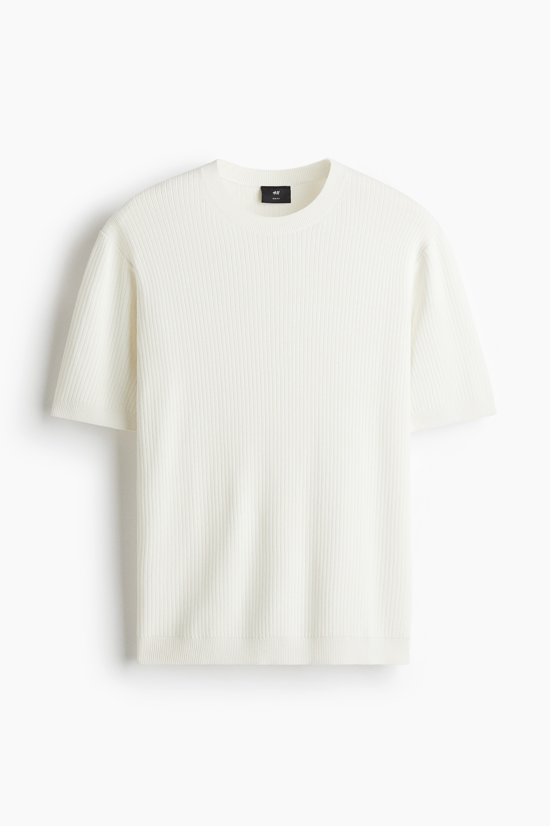 Slim Fit Rib Knit Tee - White/Beige