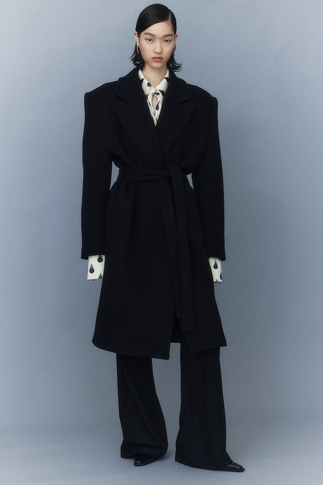 Wool-blend tie-belt coat - Midnight black - 1