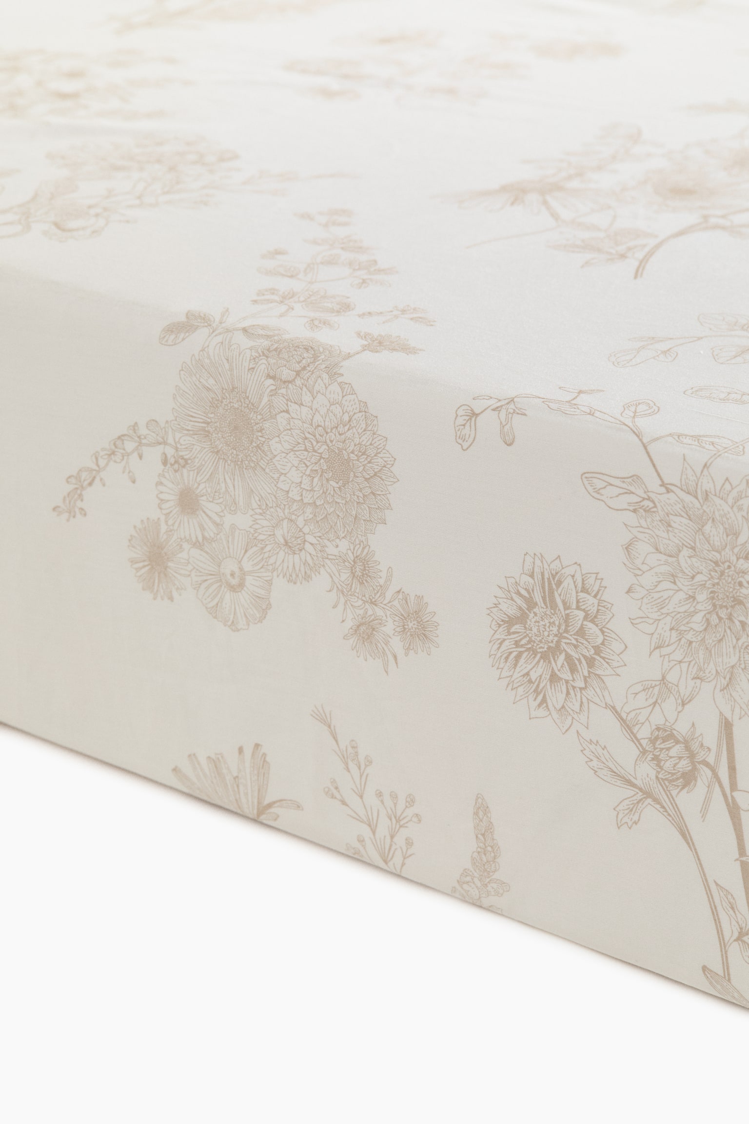 Sábana bajera de satén con diseño estampado - Beige/Floral/Beige claro/Floral/Blanco/Floral azul