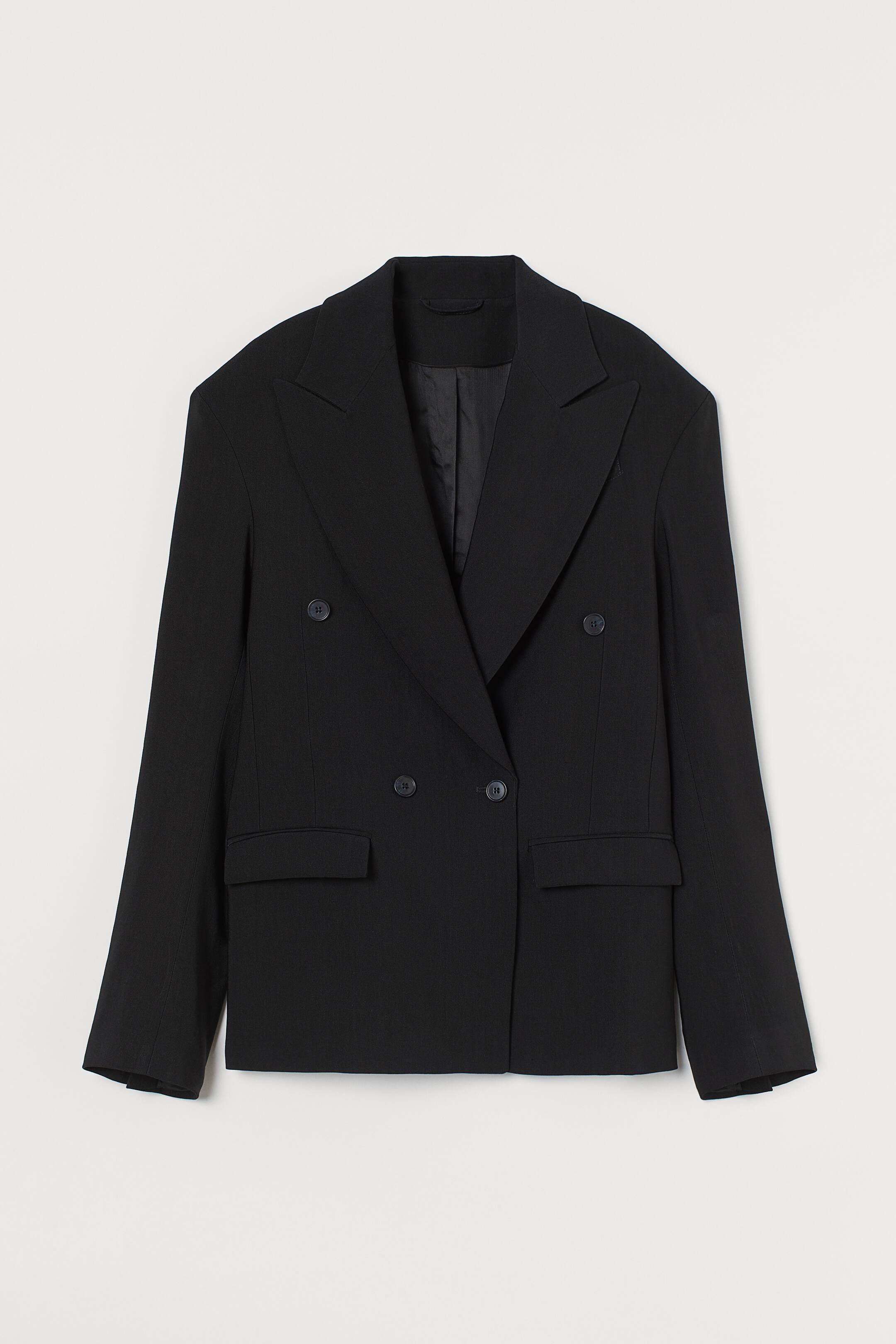Oversized linen-blend blazer - Long sleeve - Black - Ladies | H&M GB