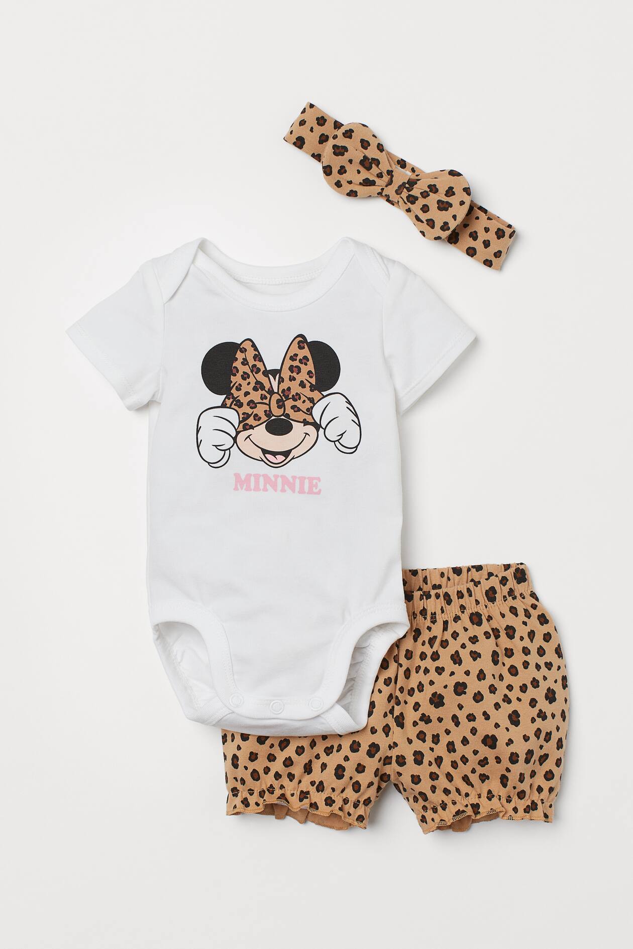 3-piece Jersey Set - Round Neck - Short sleeve - Beige/Minnie Mouse ...