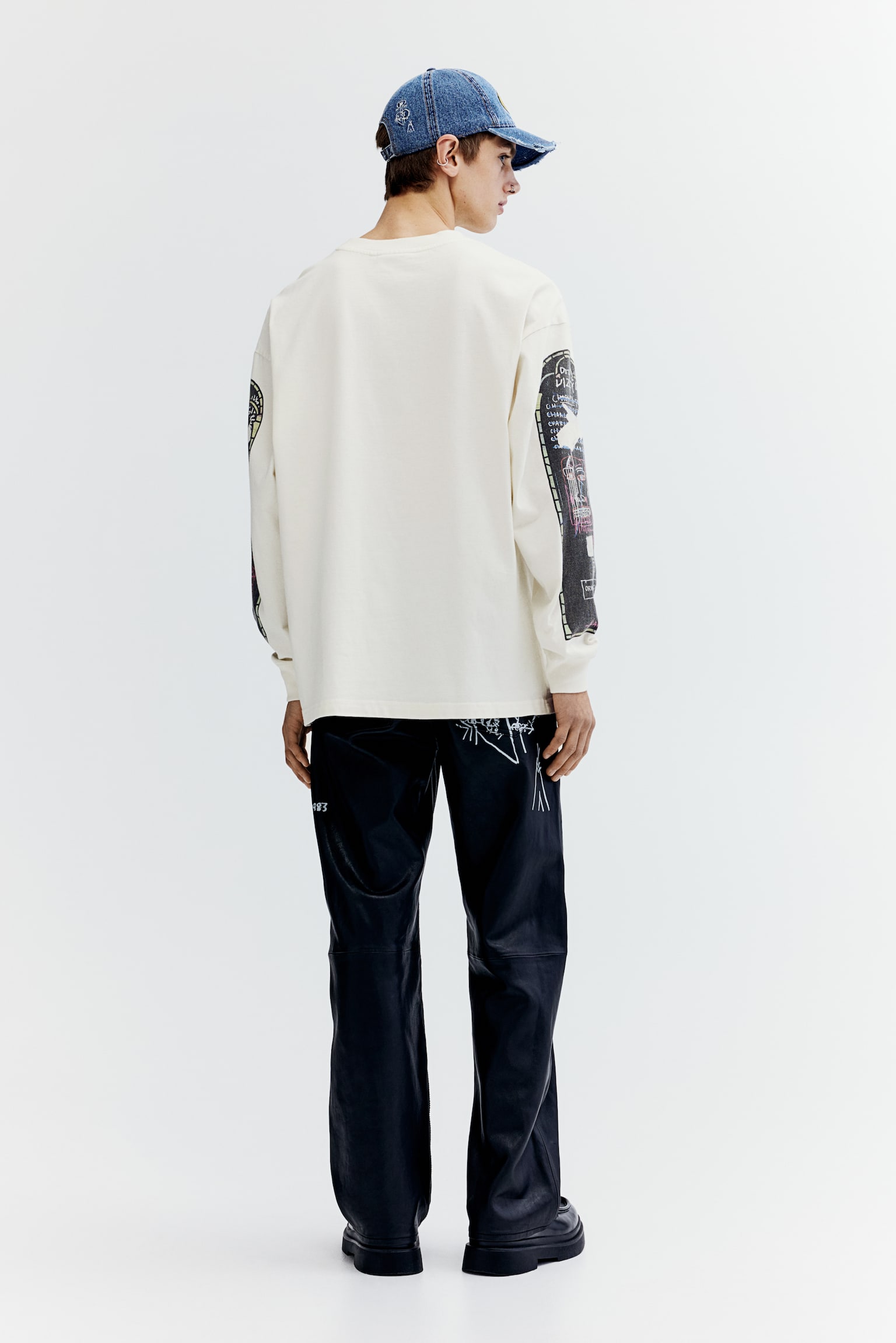 Oversized Fit Long-sleeved cotton top - Cream/Basquiat - 5