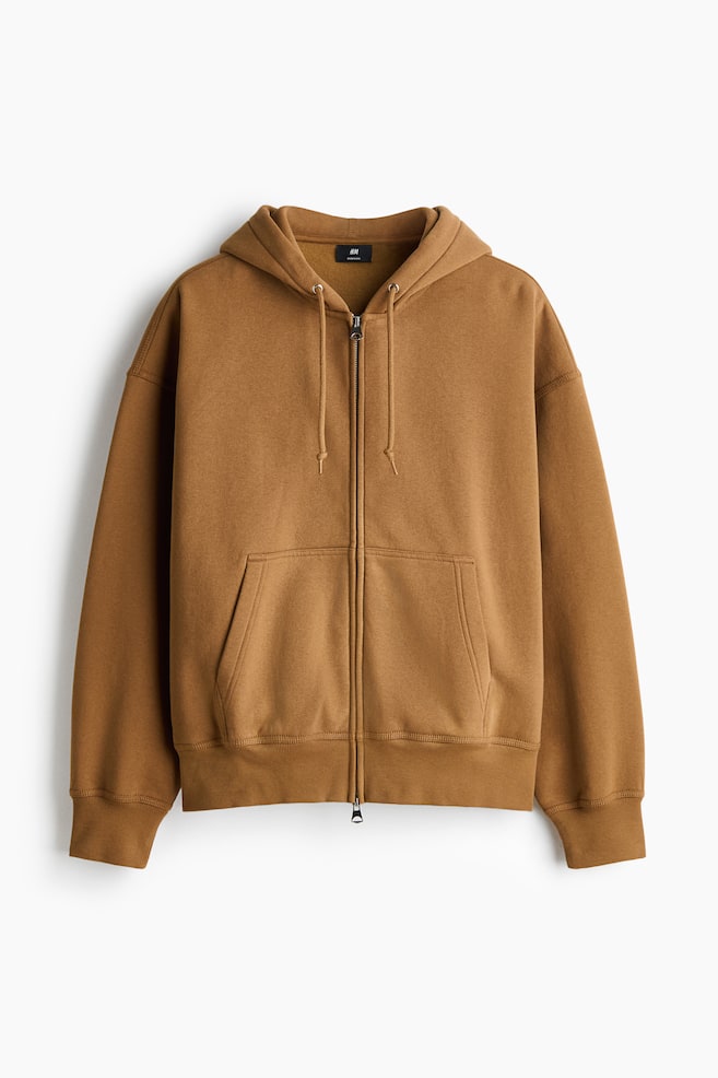 Oversized Hoodiejacke mit Zipper - Dunkelbeige/Schwarz/Weiß/Schwarz - 1