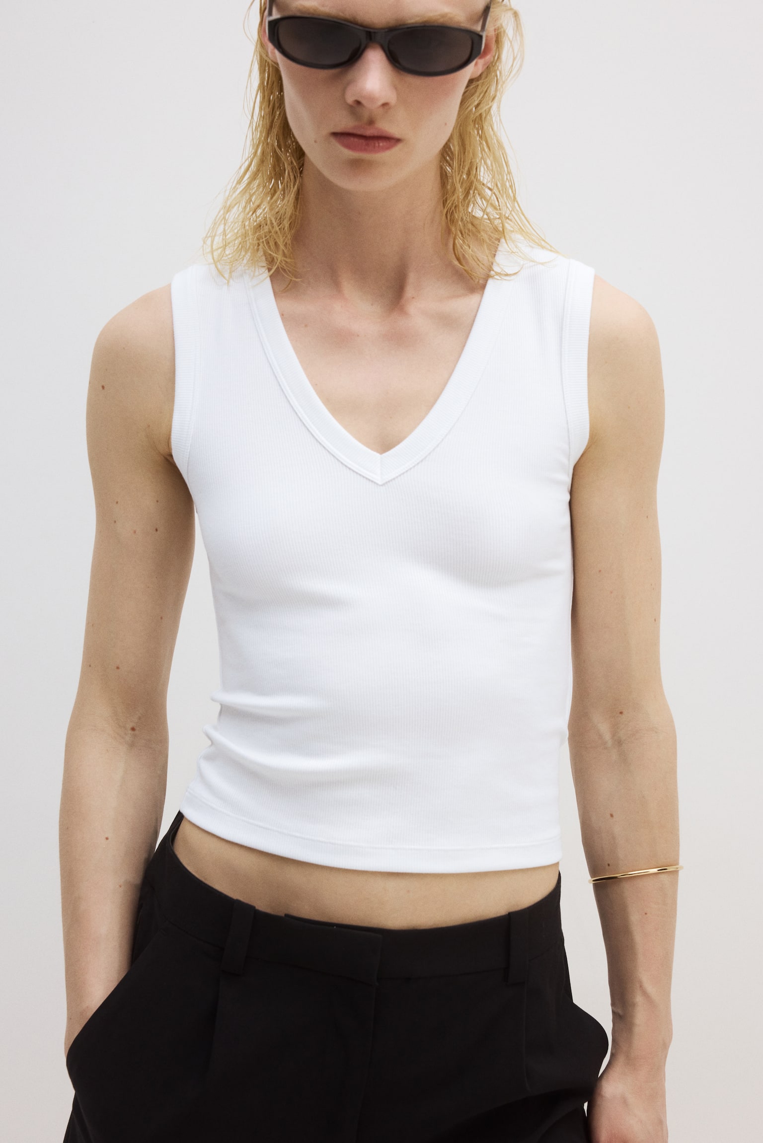 Cooling Slim Fit Ribbed vest top - White/Rust brown/Black - 1
