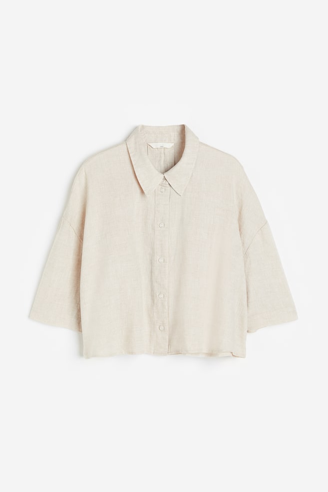 Oversized skjorte i hør - Lys beige/Hvid/Sort/Cerise/dc/dc - 2