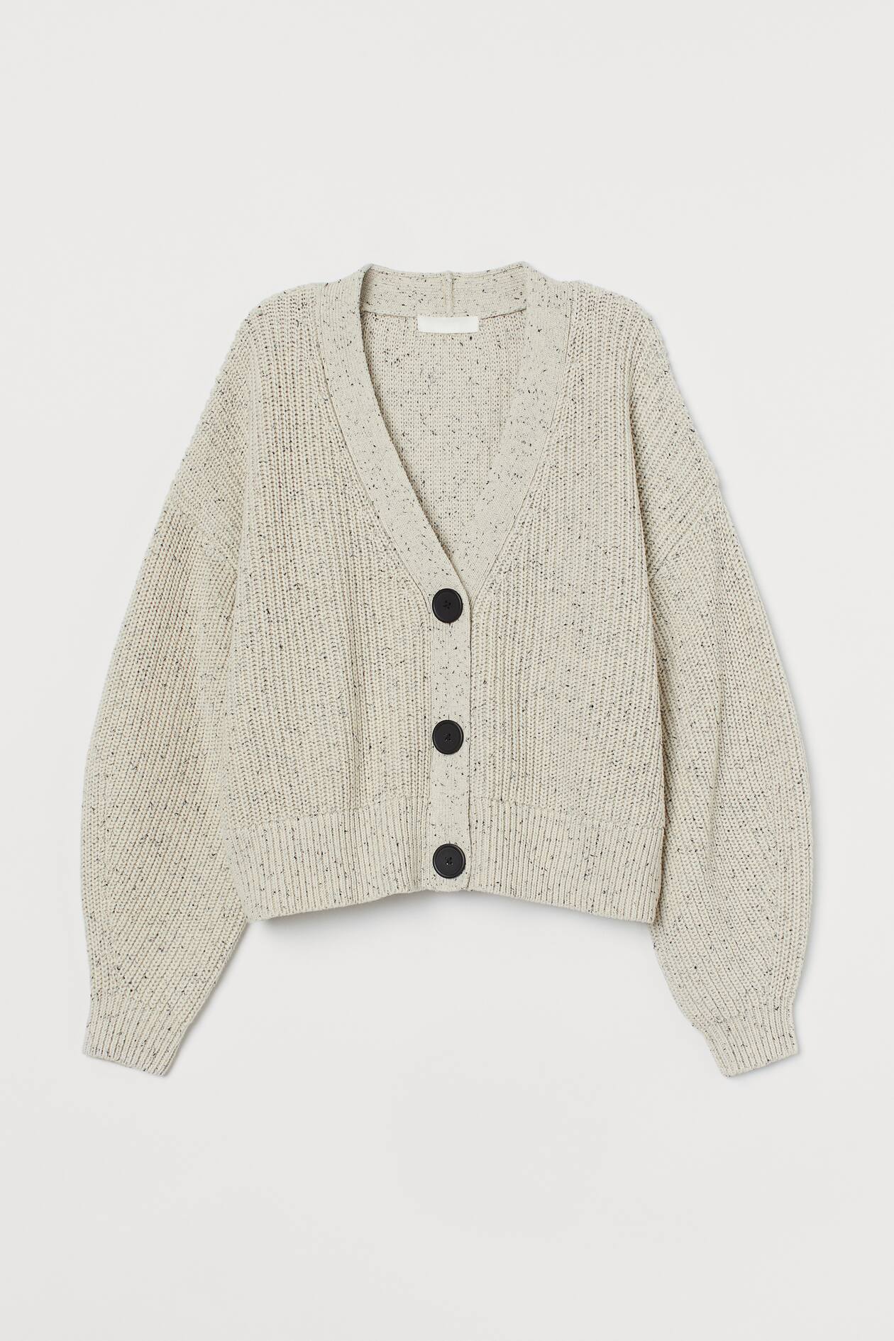 Ribbed cardigan - V-neck - Long sleeve - Cream/Nepped - Ladies | H&M GB