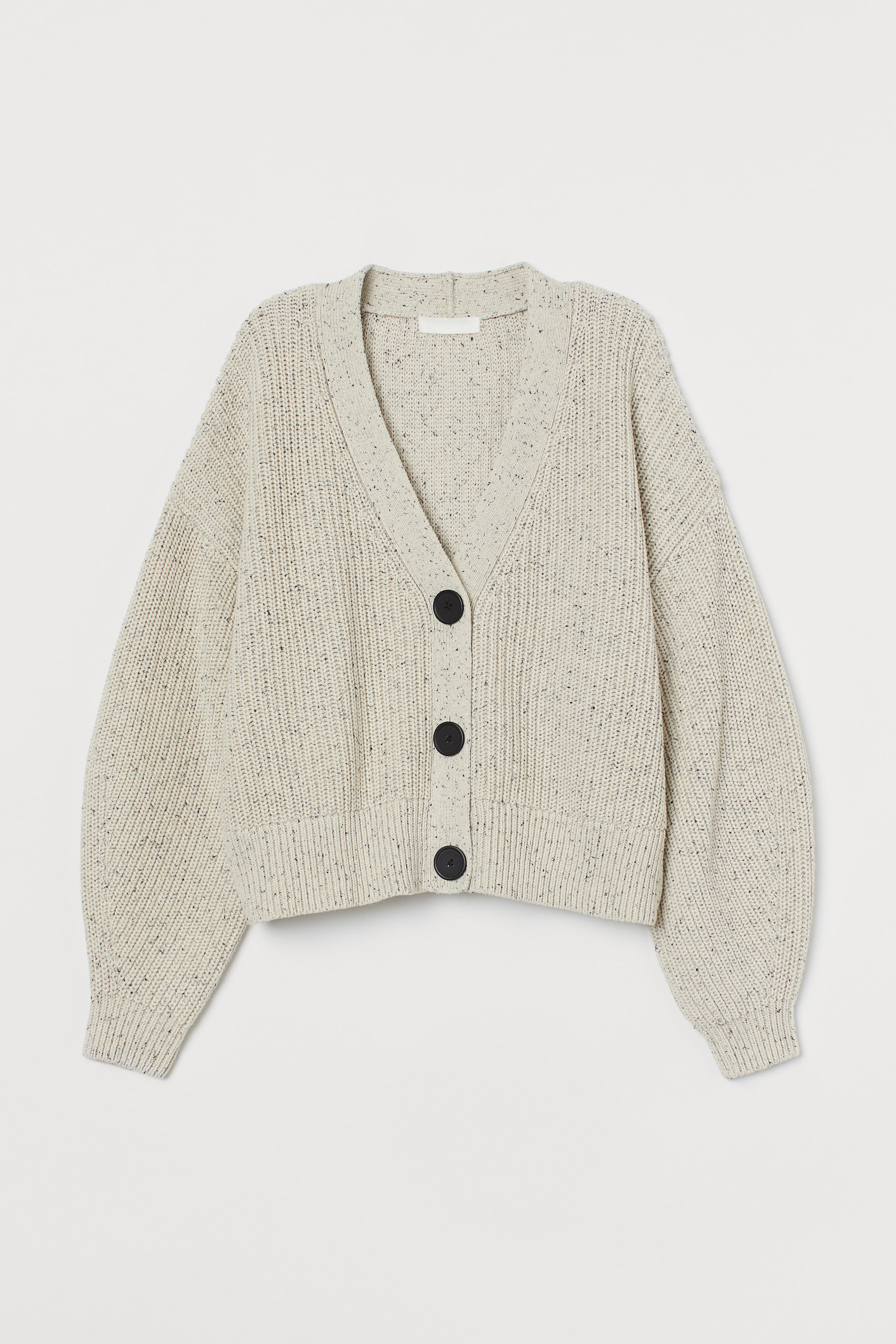 Ribbed cardigan - V-neck - Long sleeve - Cream/Nepped - Ladies | H&M GB