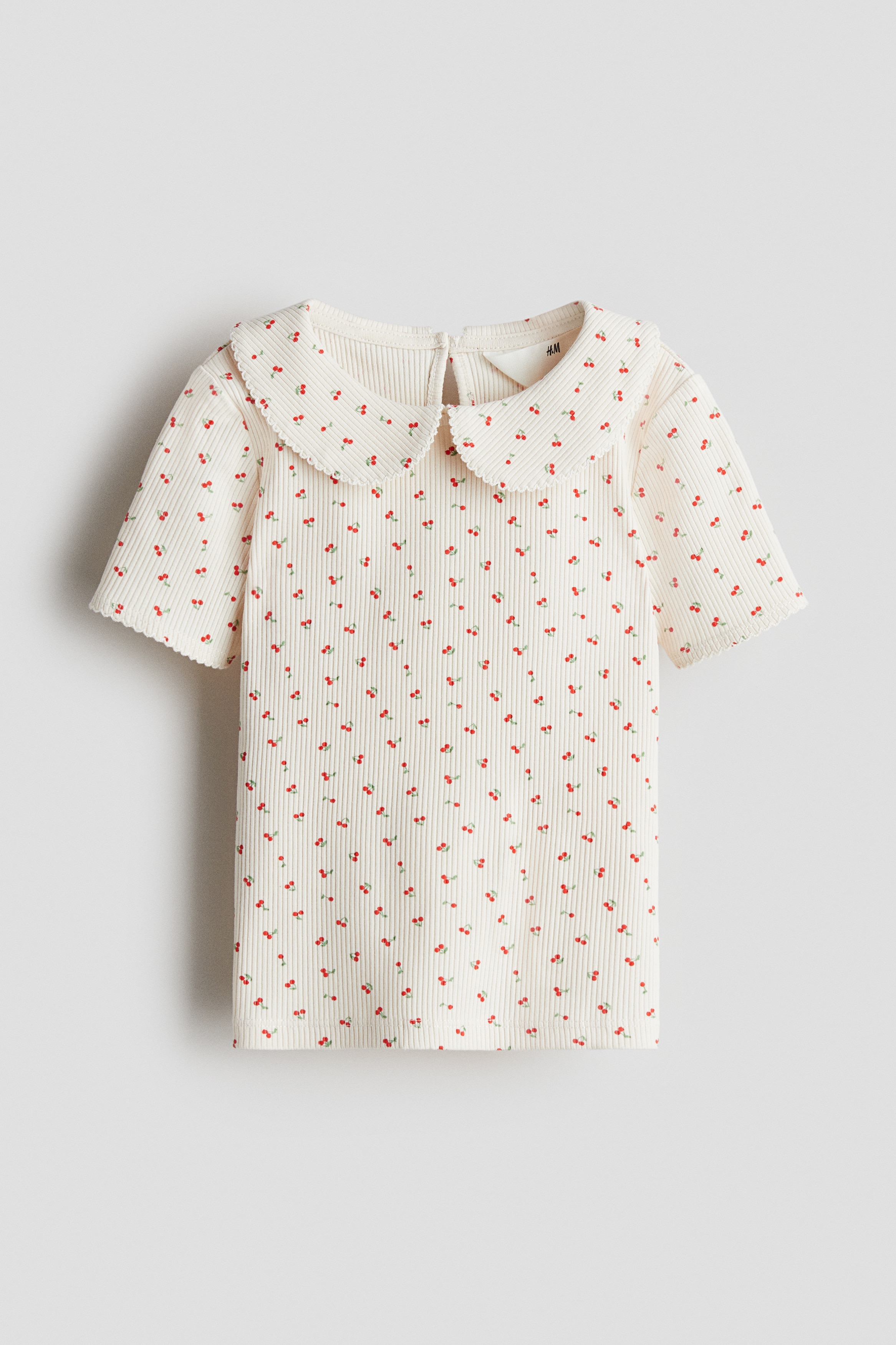 Picot Trim Cotton Top - White/Cherries/Light pink/Black/White/Light blue