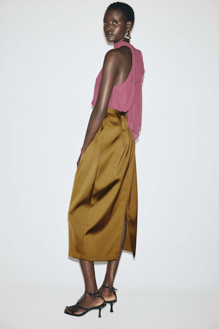 Satin tulip skirt Dark mustard yellow Ladies H&M IN