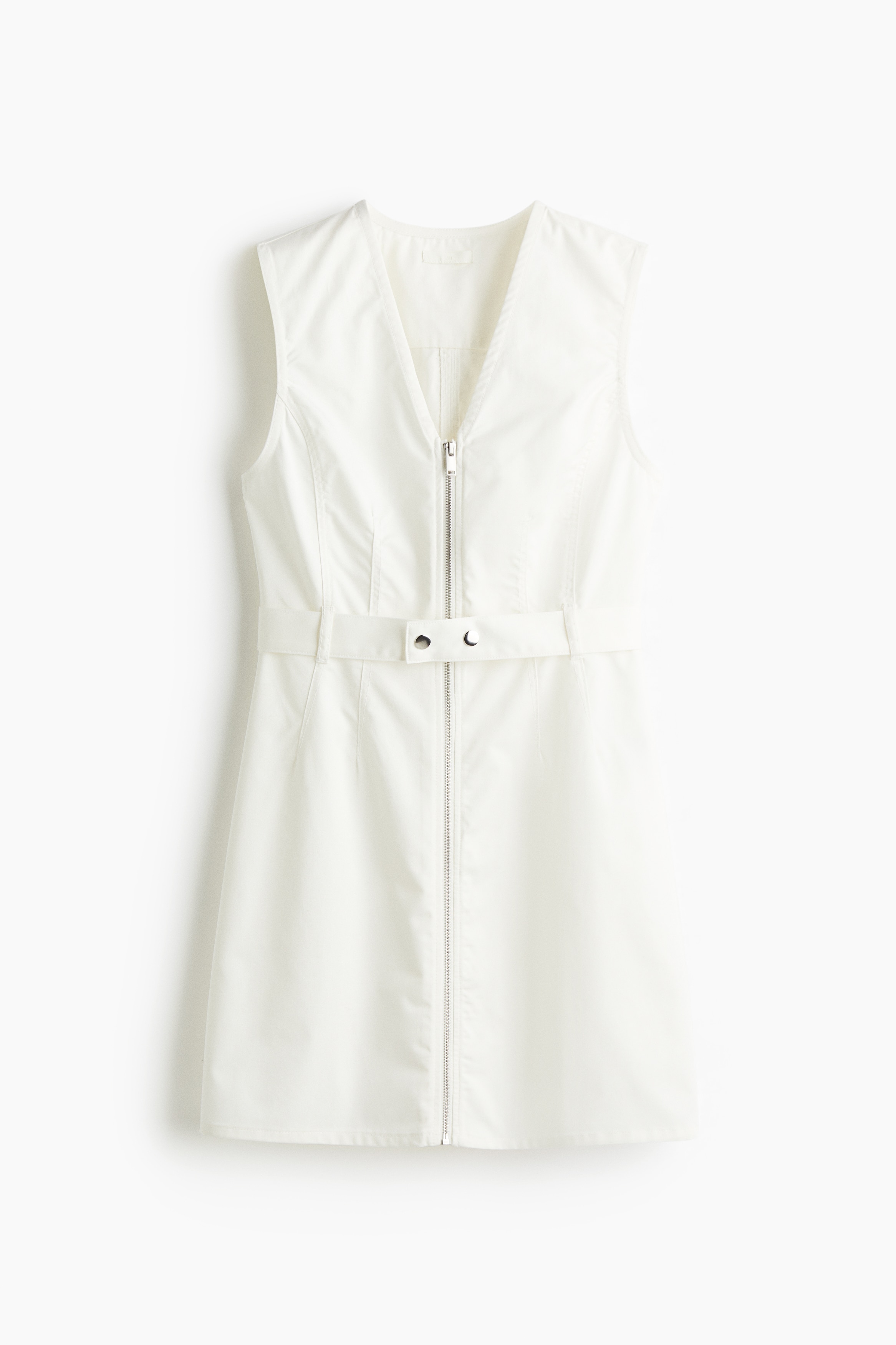 Kemerli Gabardin Elbise - Beyaz