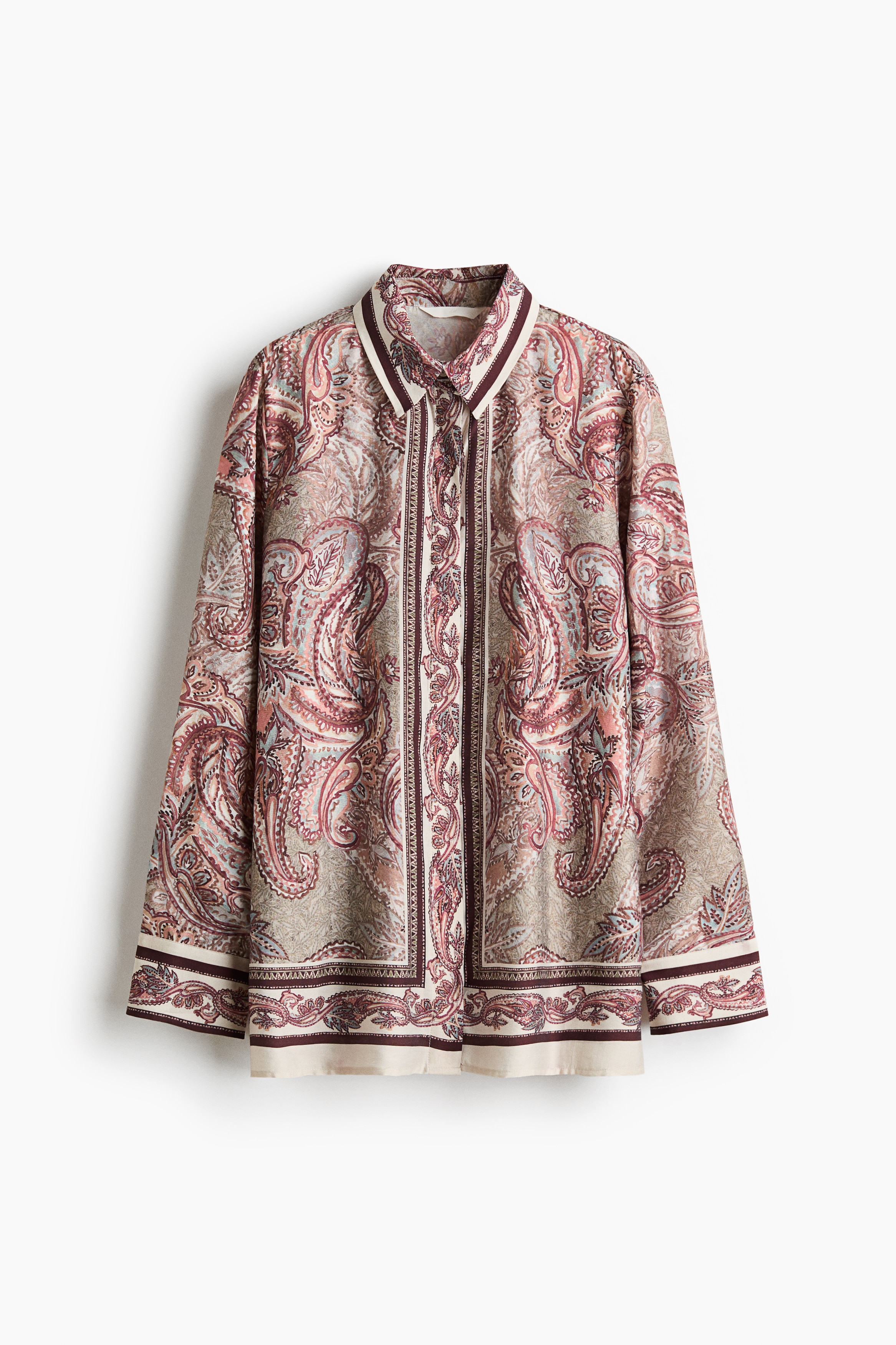Oversized viscose-blend shirt - Peach pink/Paisley pattern