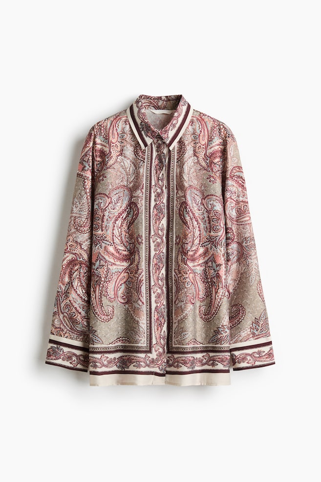 Camisa oversize en mezcla de viscosa - Rosa melocotón/Diseño paisley/Azul/Estampado - 1