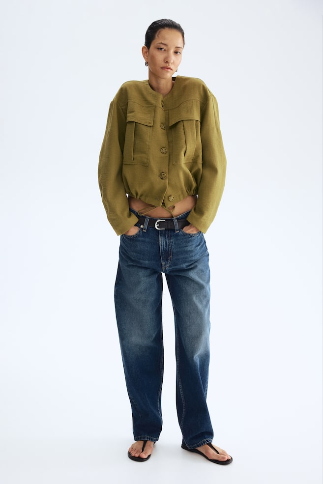 Veste sans col - Vert olive/Beige - 3