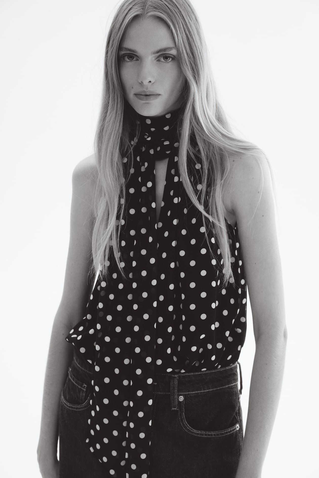 Scarf-collar top - Black/Spotted - Ladies | H&M GB