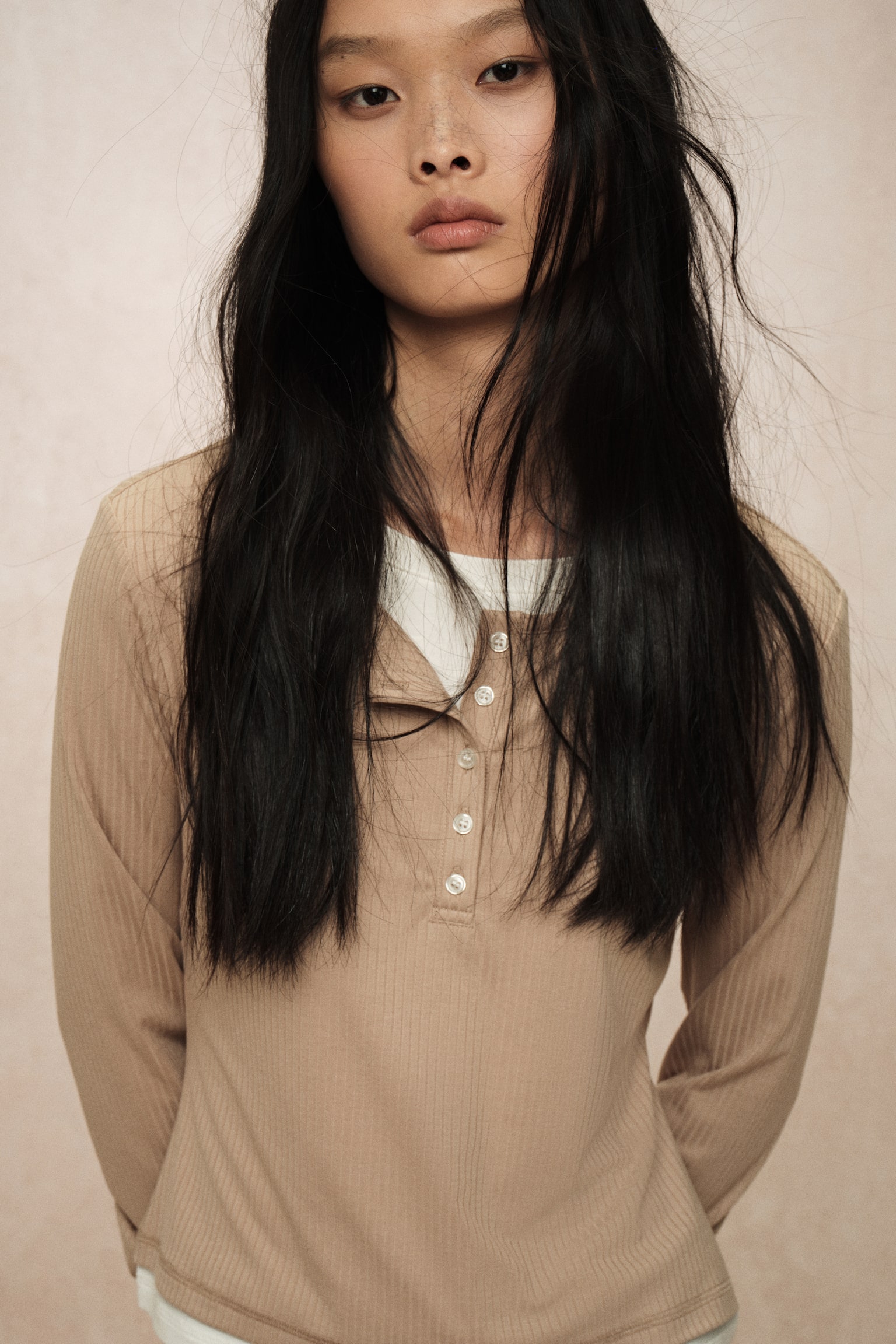 Double-layered top - Beige/White/Navy blue/Burgundy - 5