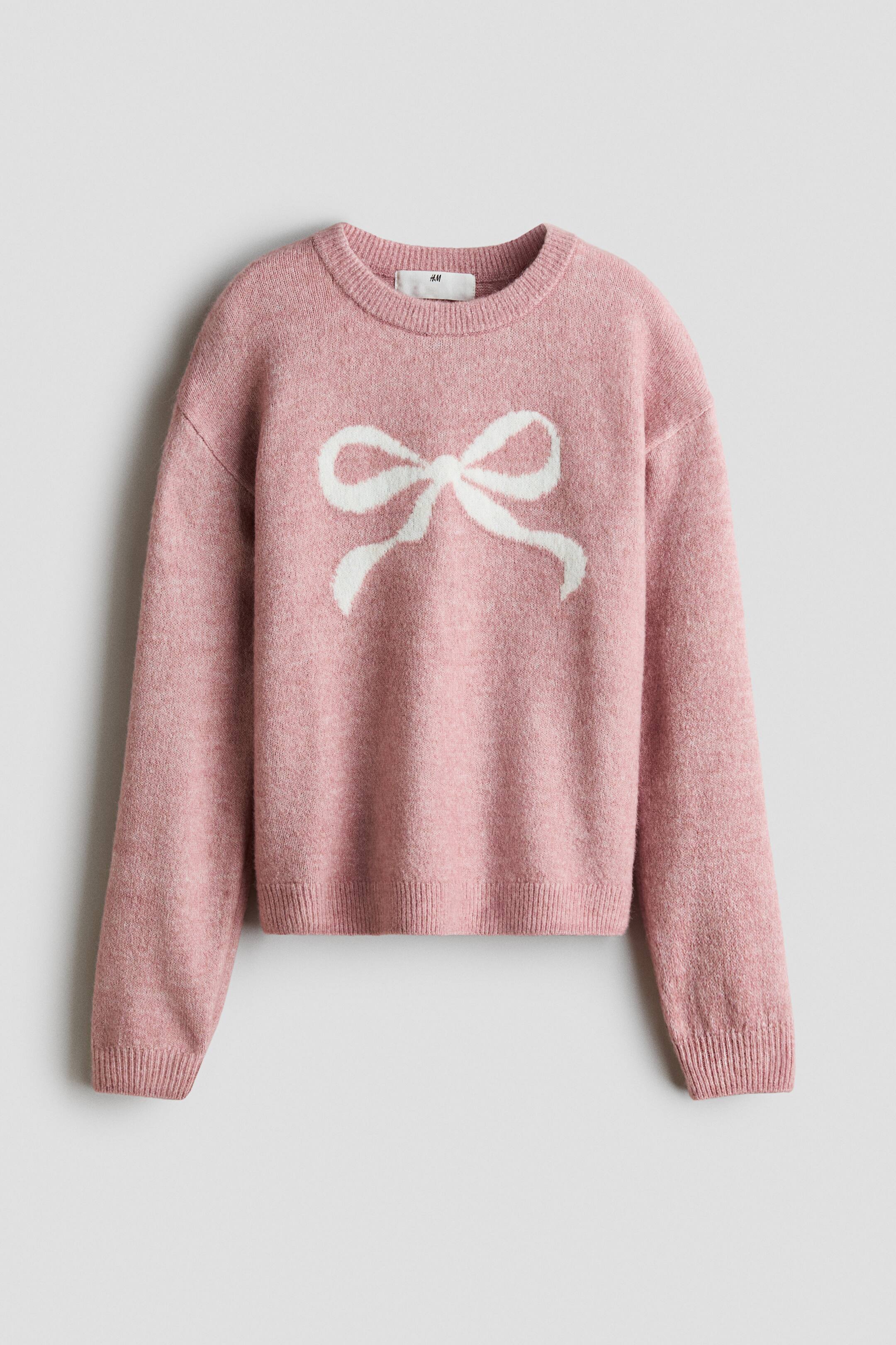 View larger image: Loose-fit motif-detail jumper - Dusty pink/Bow - Kids | H&M 1