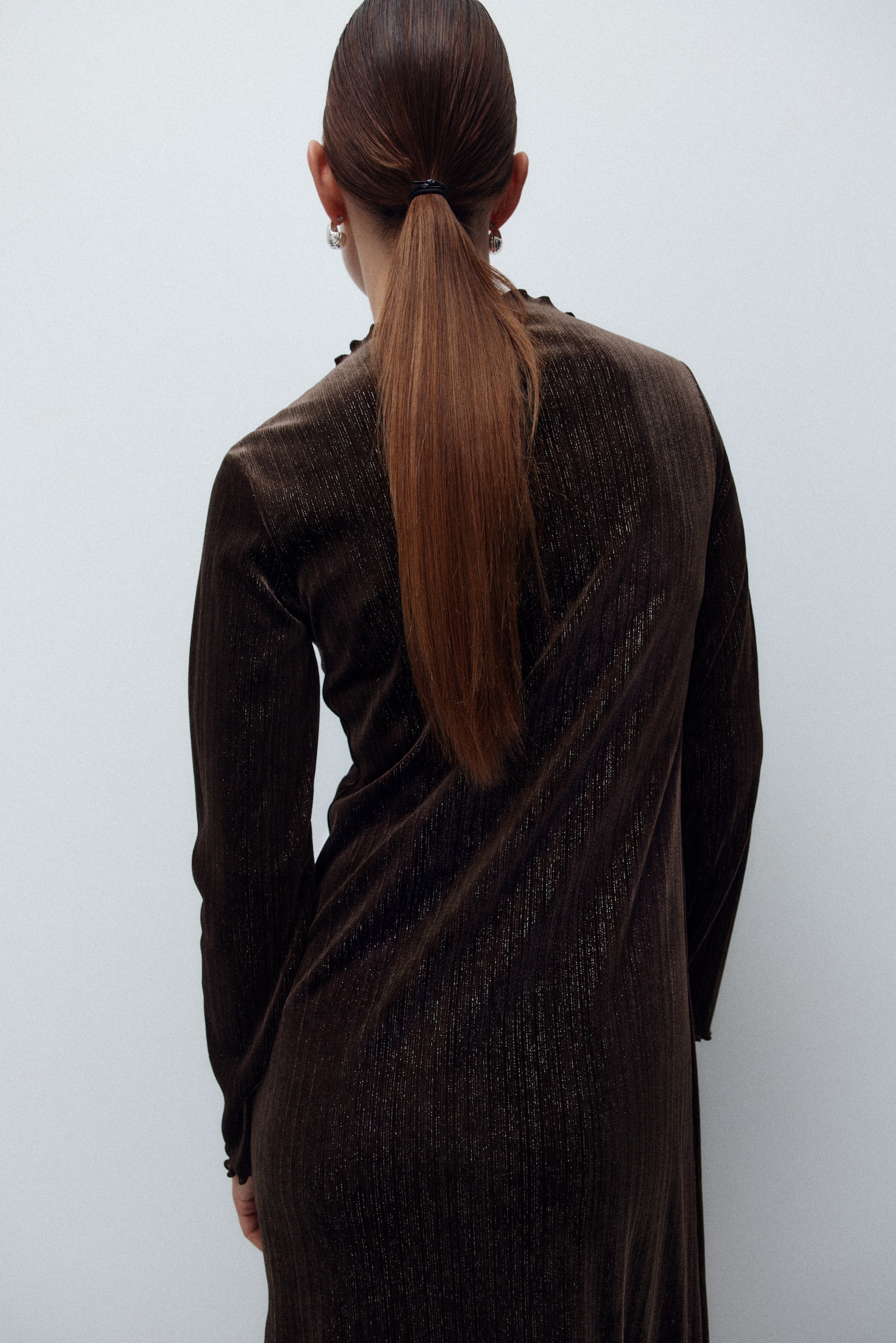 MAMA Glittery velour dress - חום כהה/שחור - 5