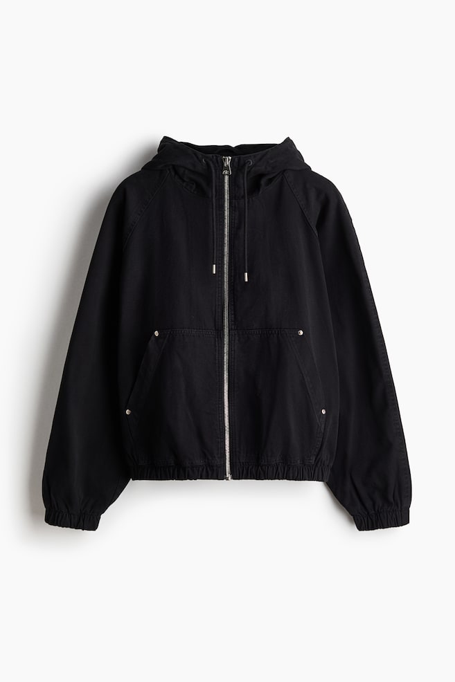 Katoenen workwearjas met kap - Zwart/Washed bruin - 1