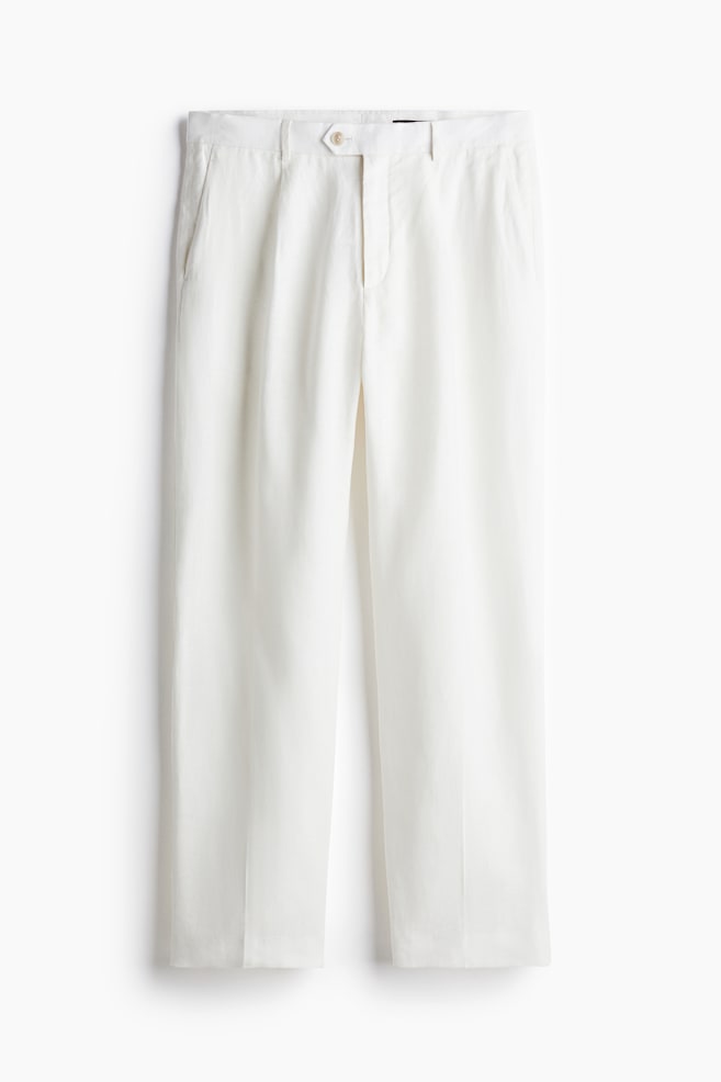 Relaxed Fit Linen Suit Pants - White/Black/Dark beige - 2